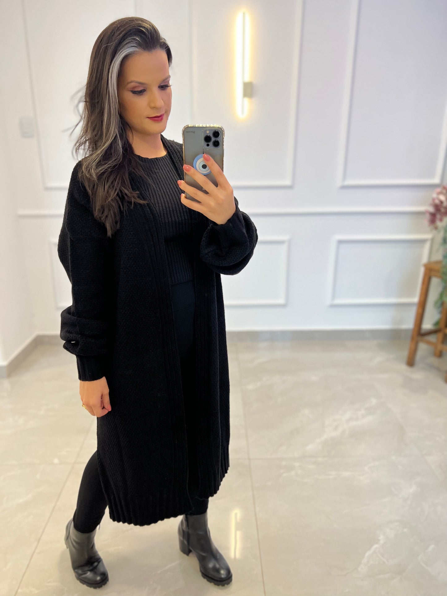 Elongated Tricot Cardigan - Black