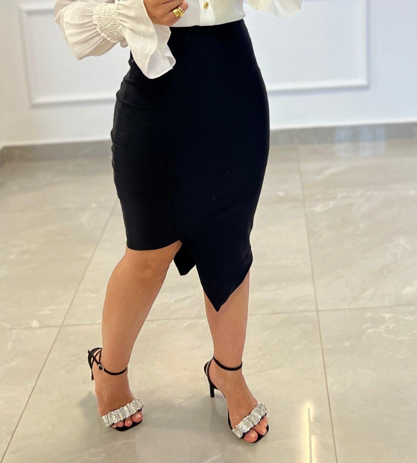 Falda midi asimétrica - Negro
