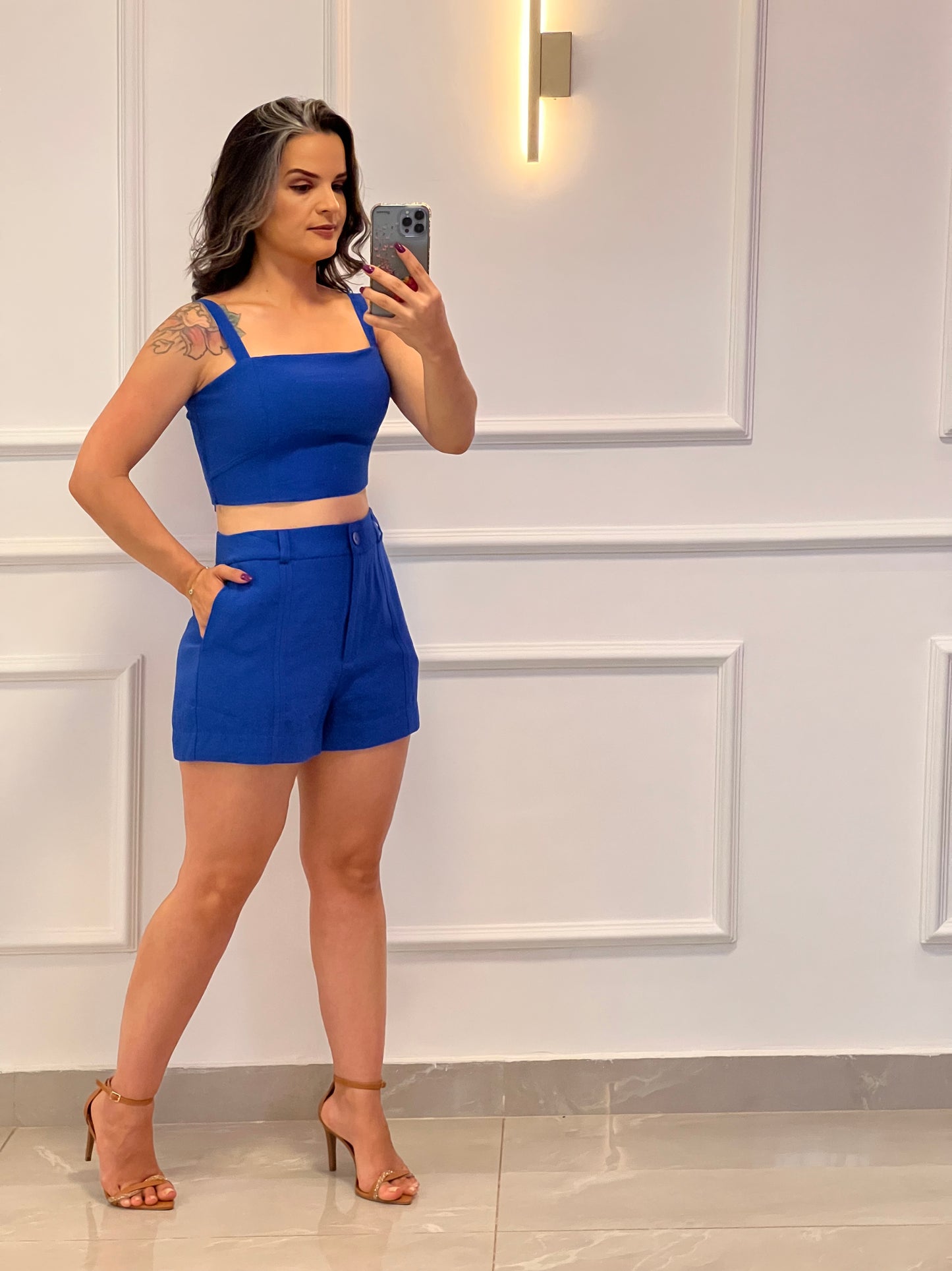 Conjunto Short e Cropped Alfa - Azul
