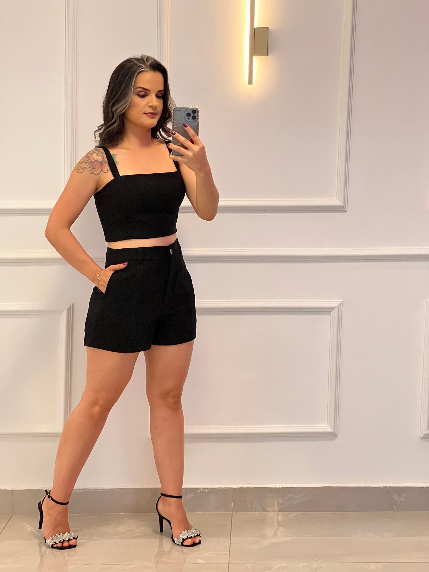 Conjunto Short e Cropped Alfa - Preto