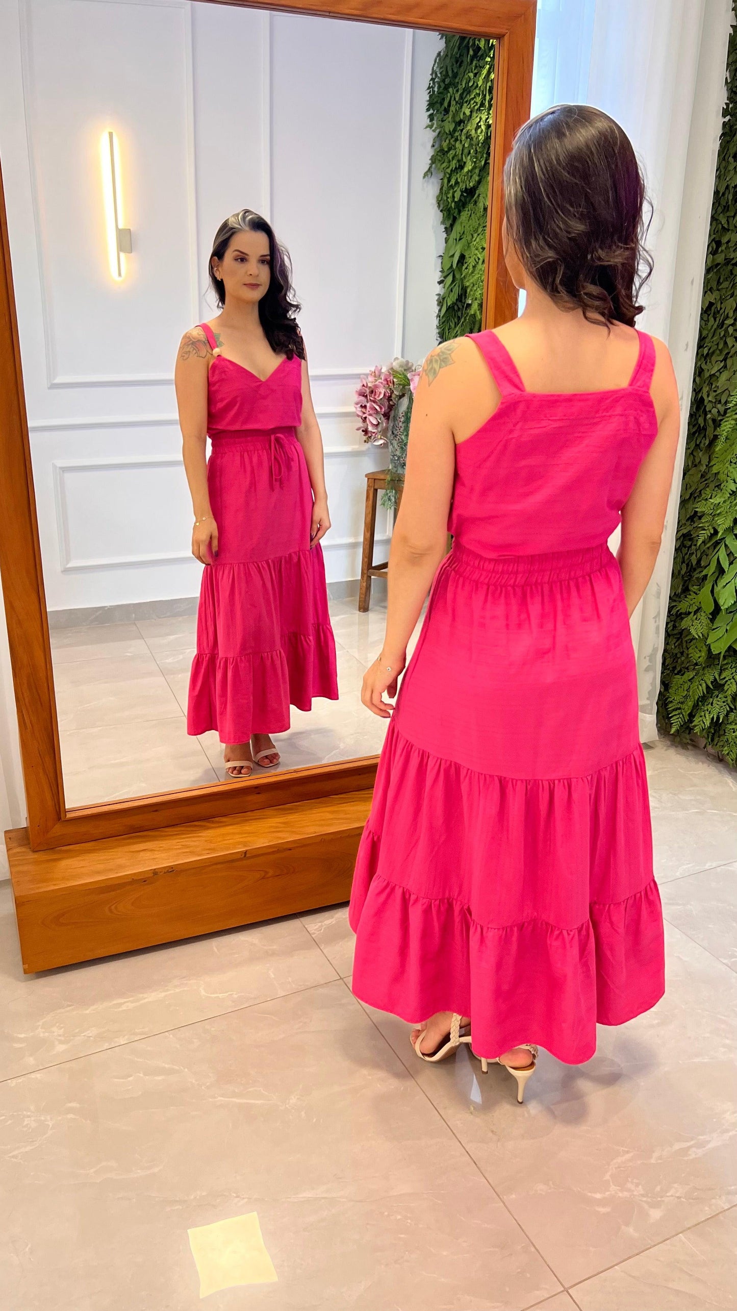 Conjunto Saia Regata Bolinha- Rosa Pink