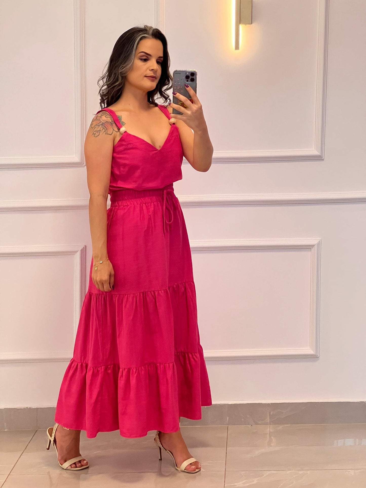 Conjunto Saia Regata Bolinha- Rosa Pink