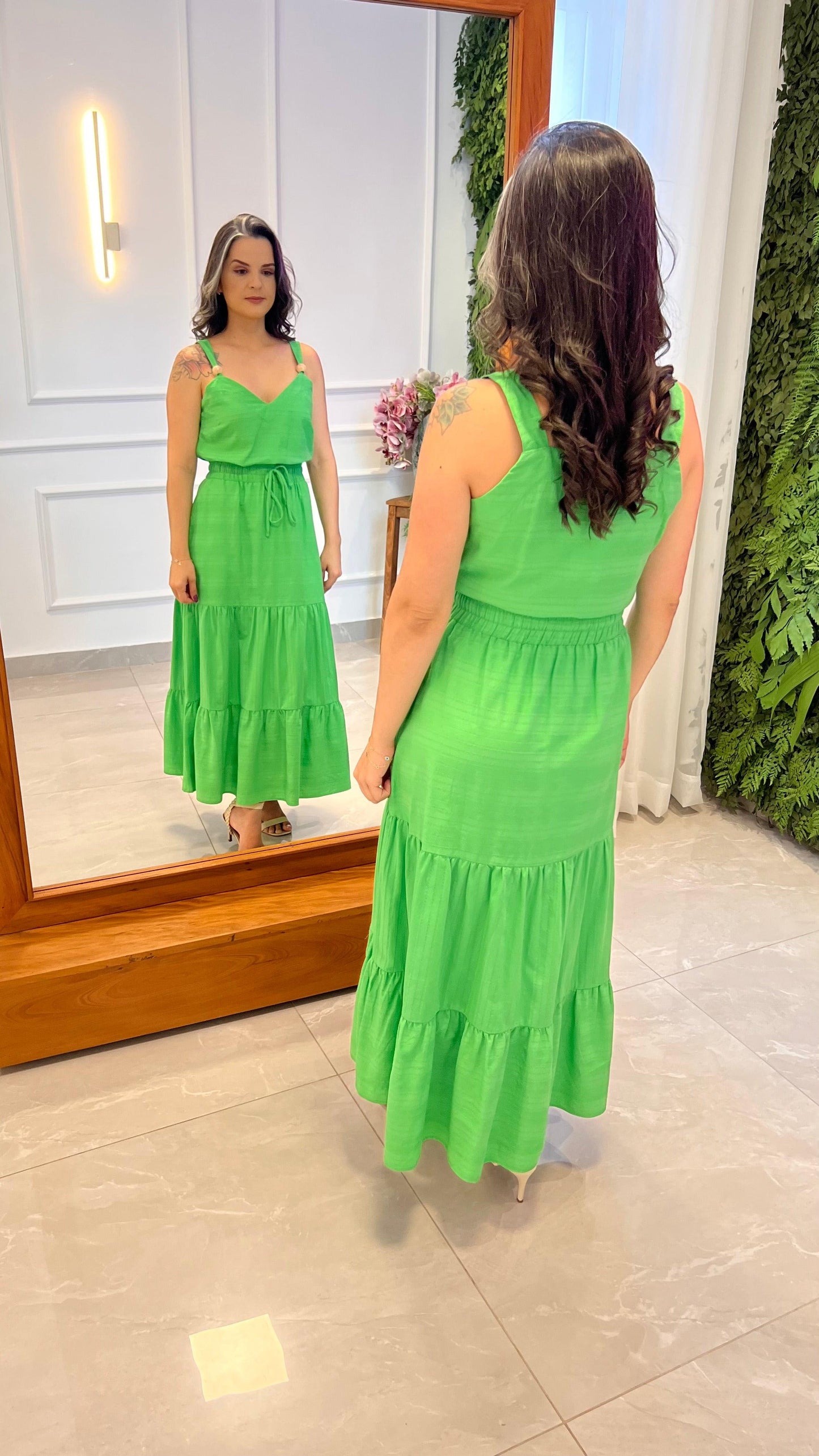 Conjunto Saia Regata Bolinha- Verde