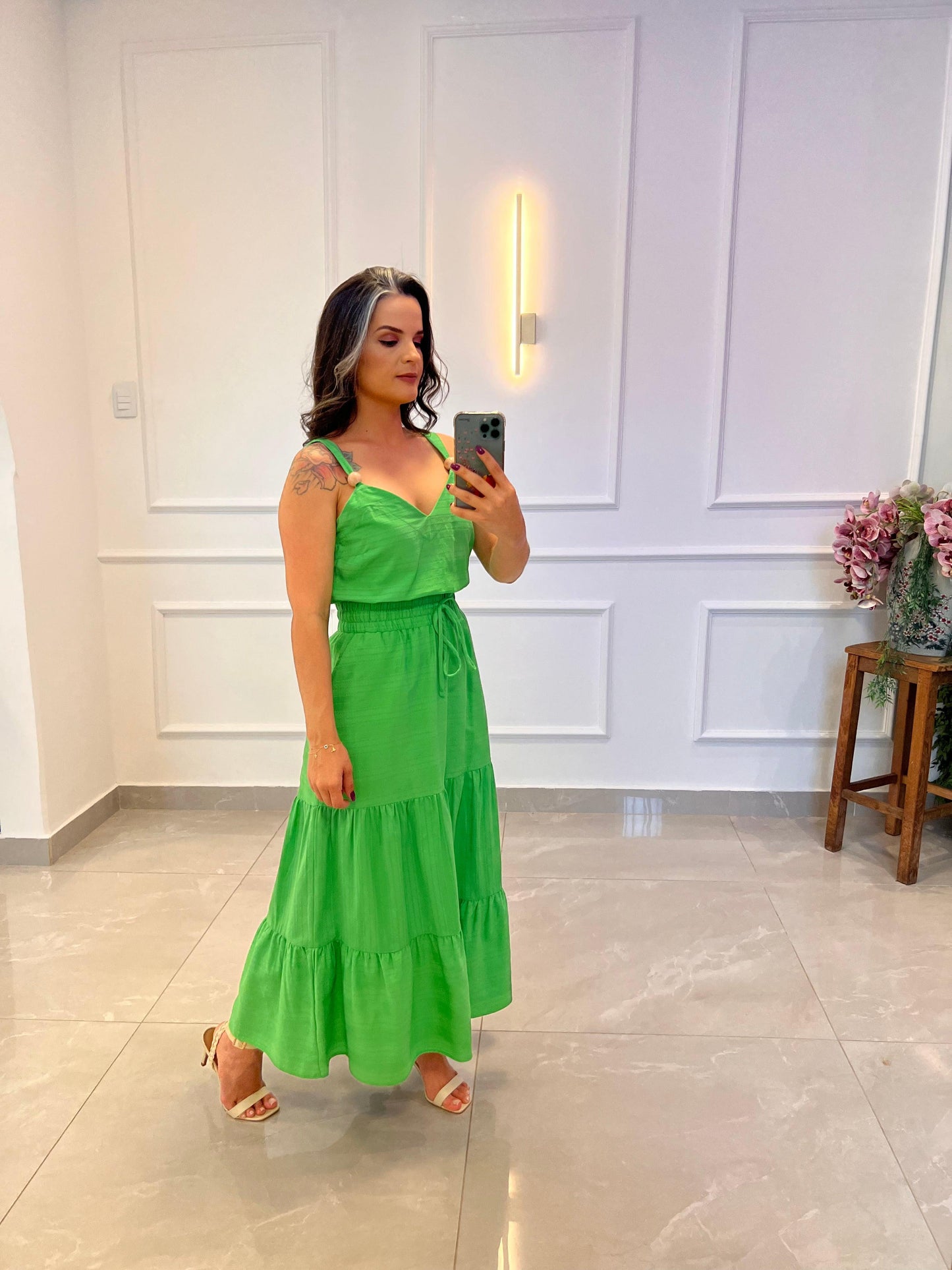 Conjunto Saia Regata Bolinha- Verde