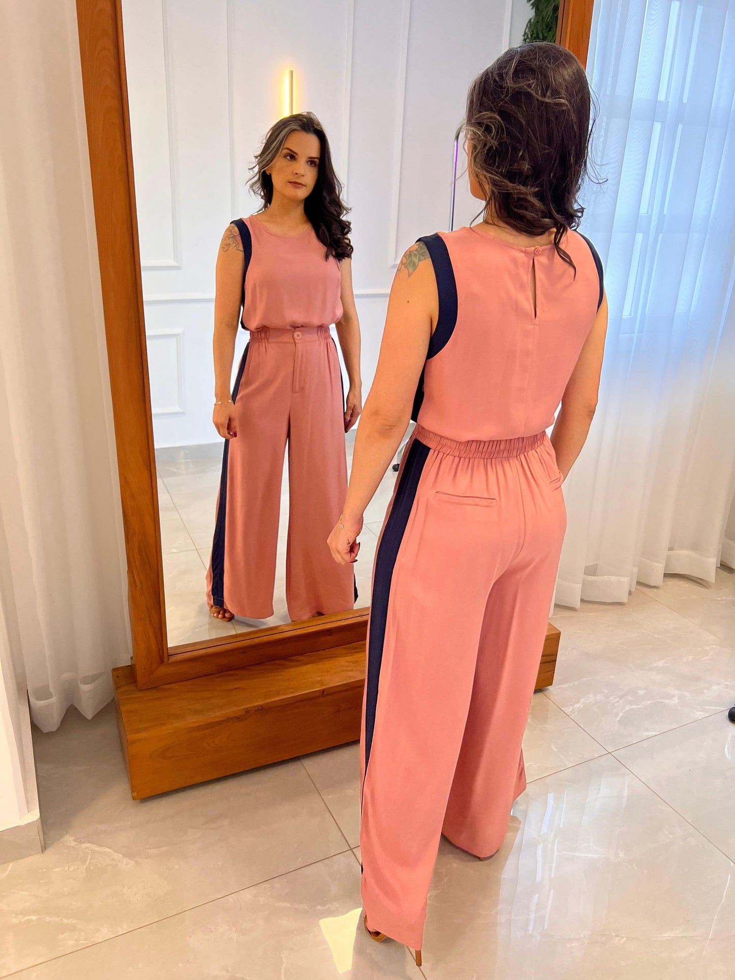 Conjunto Calça e Blusa Bicolor - Rosa