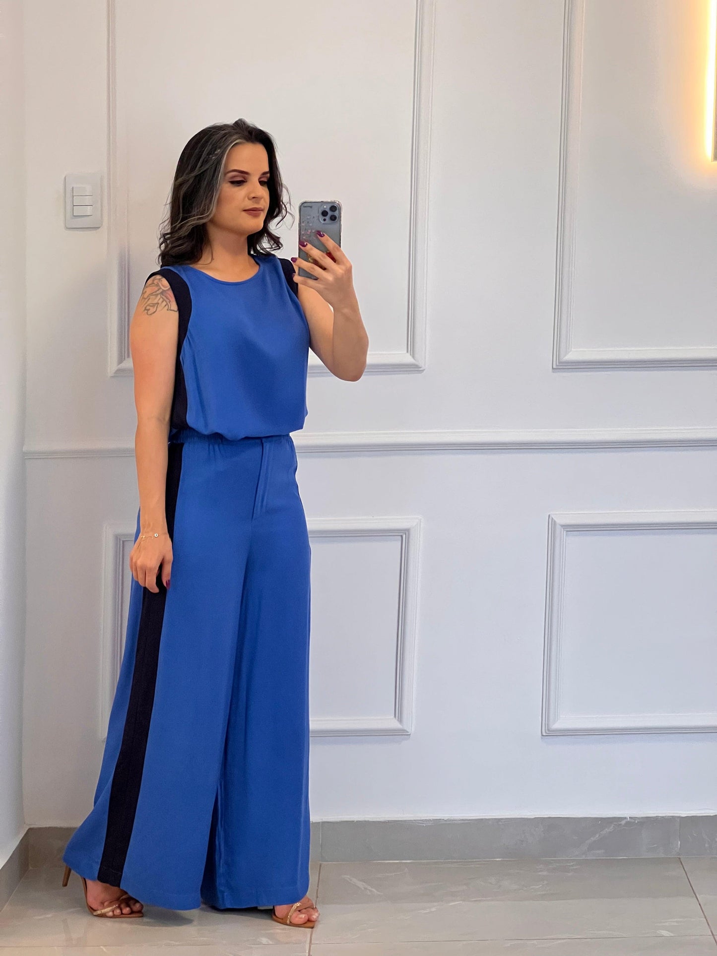 Conjunto Calça e Blusa Bicolor - Azul Claro