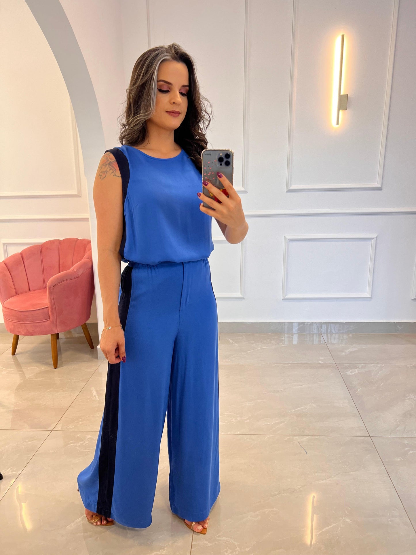 Conjunto Calça e Blusa Bicolor - Azul Claro