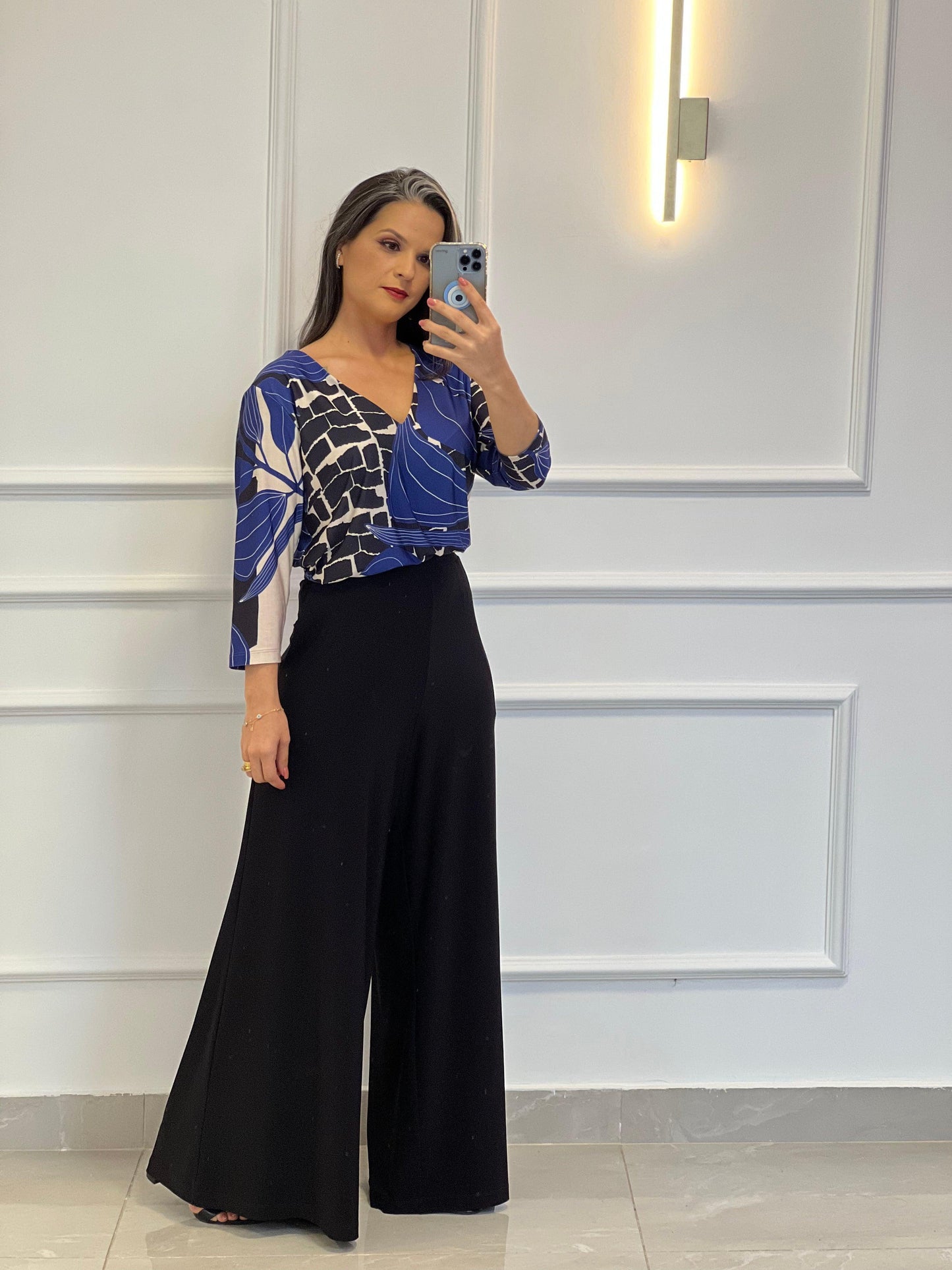 Blusa Jersey Geométrica - Azul