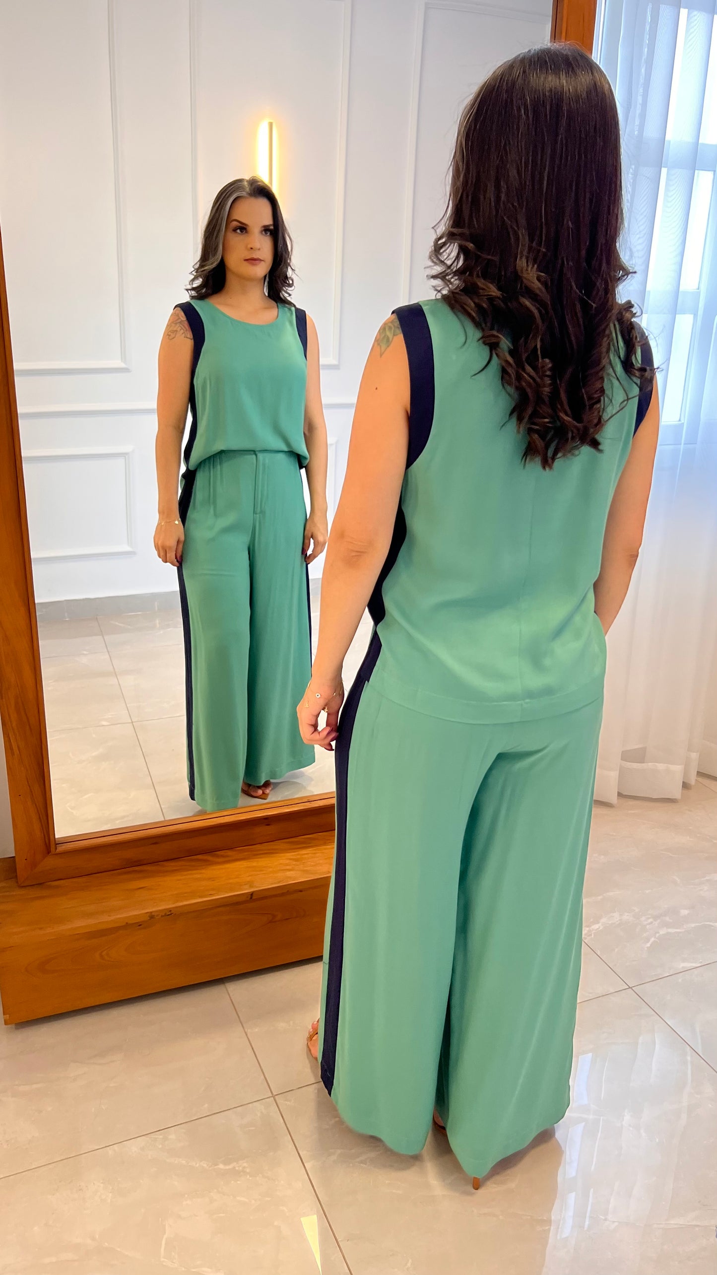 Conjunto Calça e Blusa Bicolor - Verde