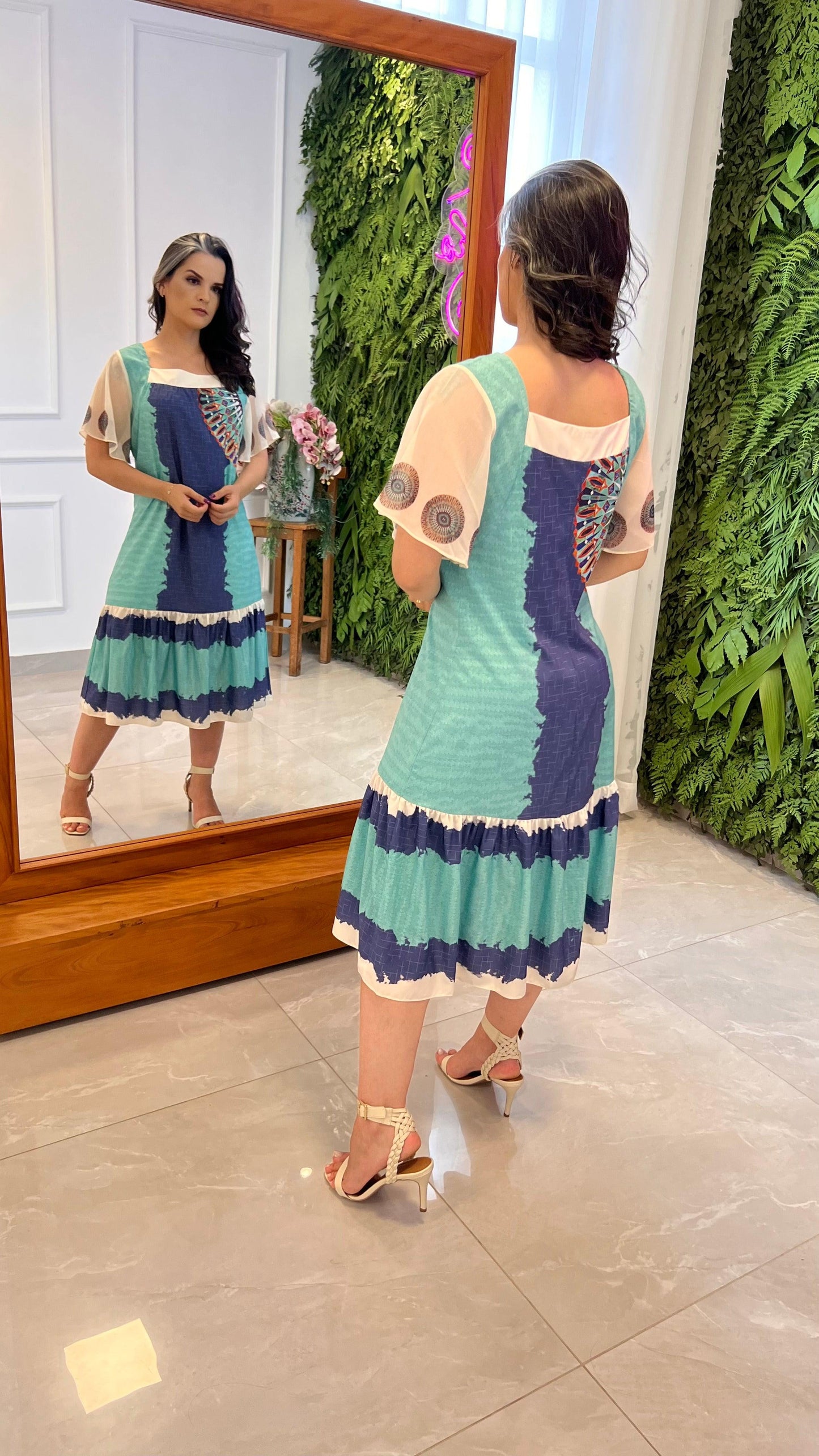 Vestido Midi Crepe Mandalas- Estampado