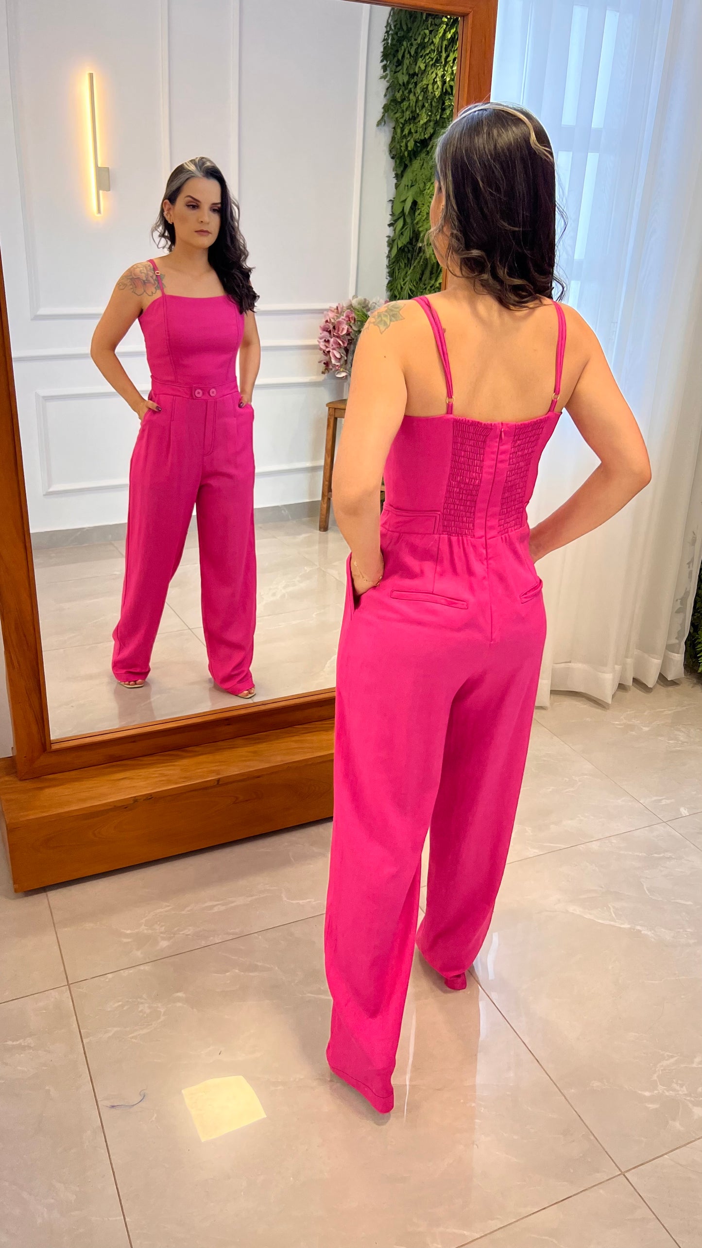 Macacão Alça Fina Linho - Rosa
