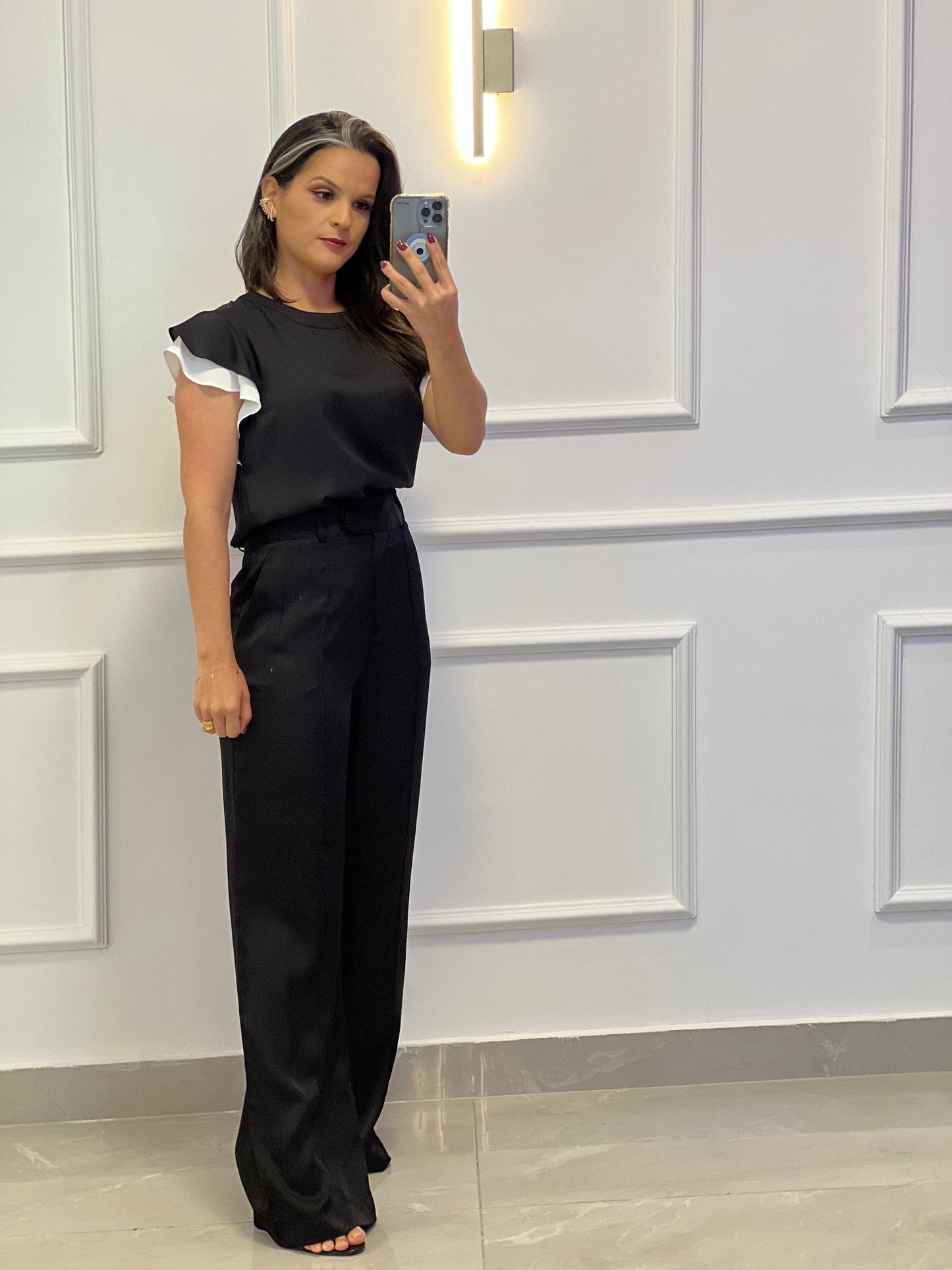 Ruffled Sleeve Blouse - Black