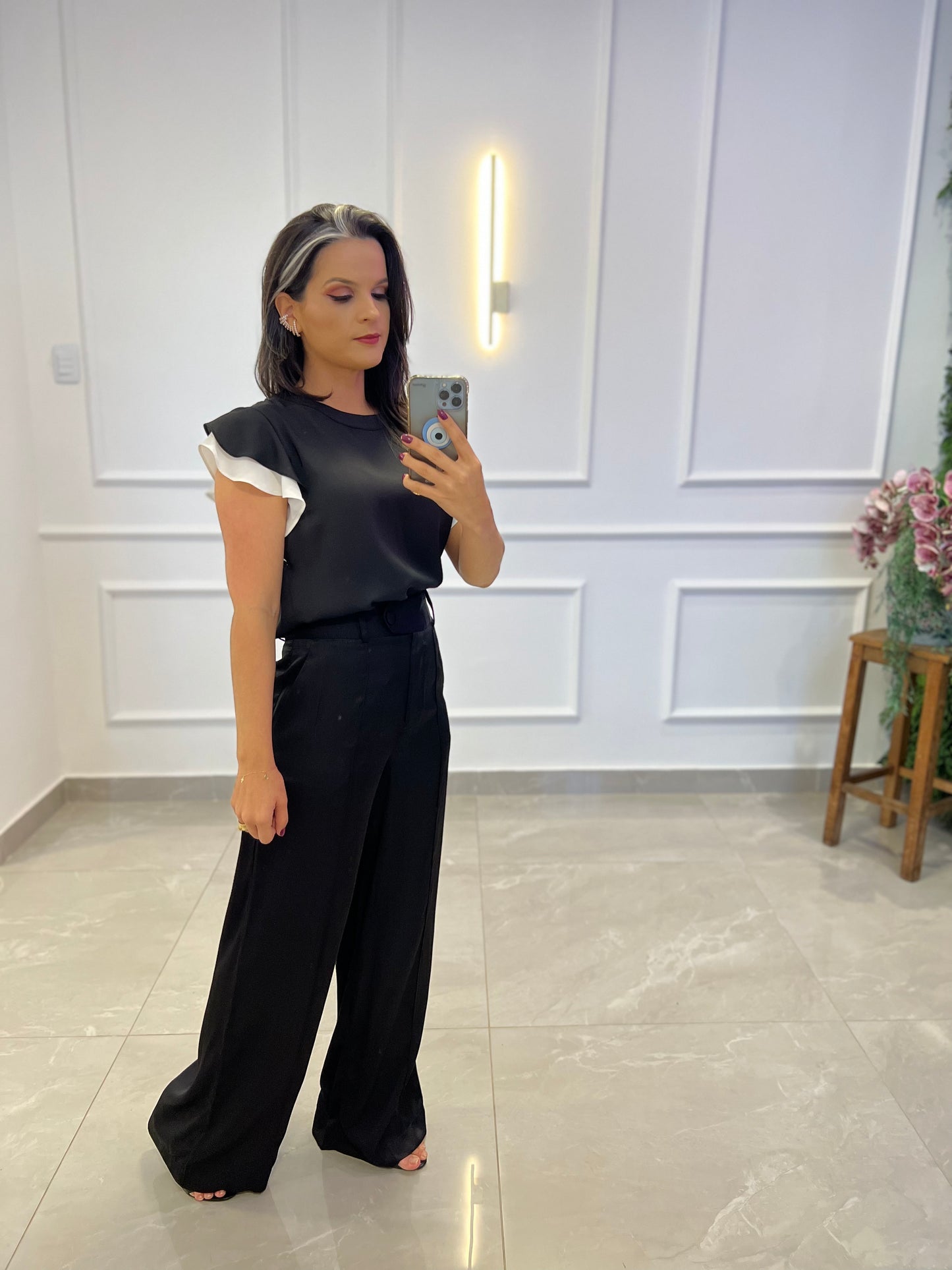 Ruffled Sleeve Blouse - Black