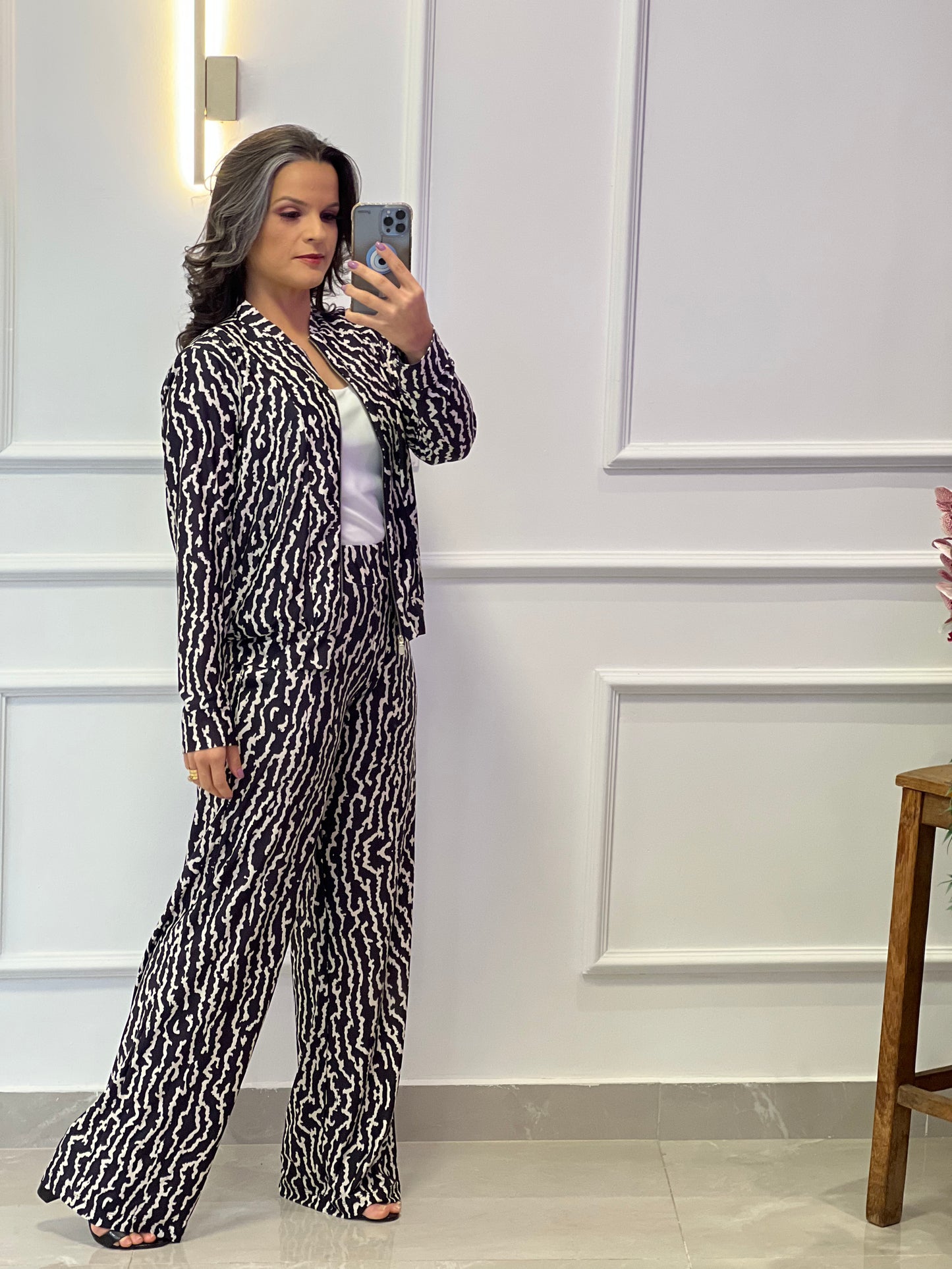 Jacket and Pants Set - Black and White