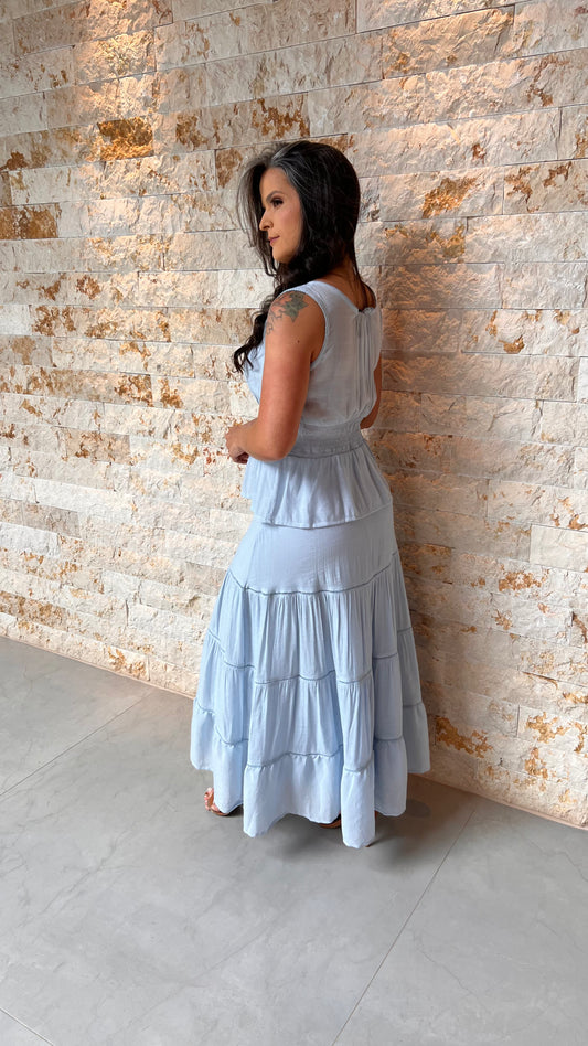 Conjunto Saia Midi Drapiado Busto PIS- Azul 5994