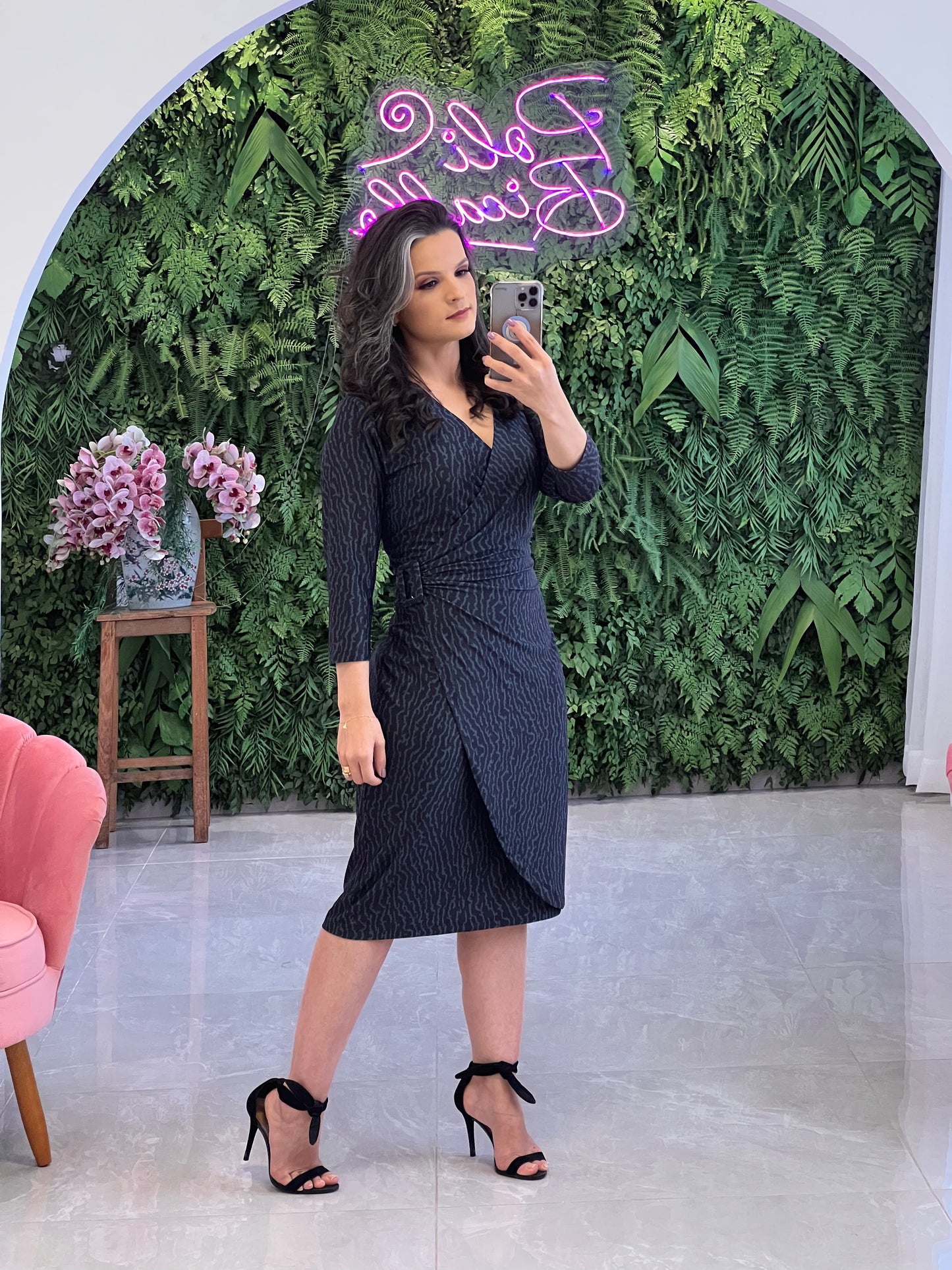 Short Crossover Dress Jersey Buckle Covered - Blue Print