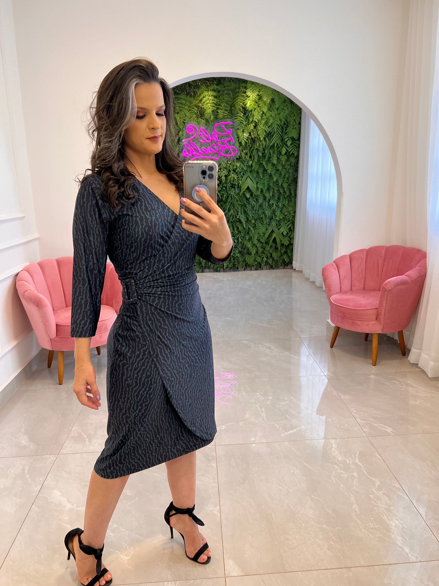Short Crossover Dress Jersey Buckle Covered - Blue Print