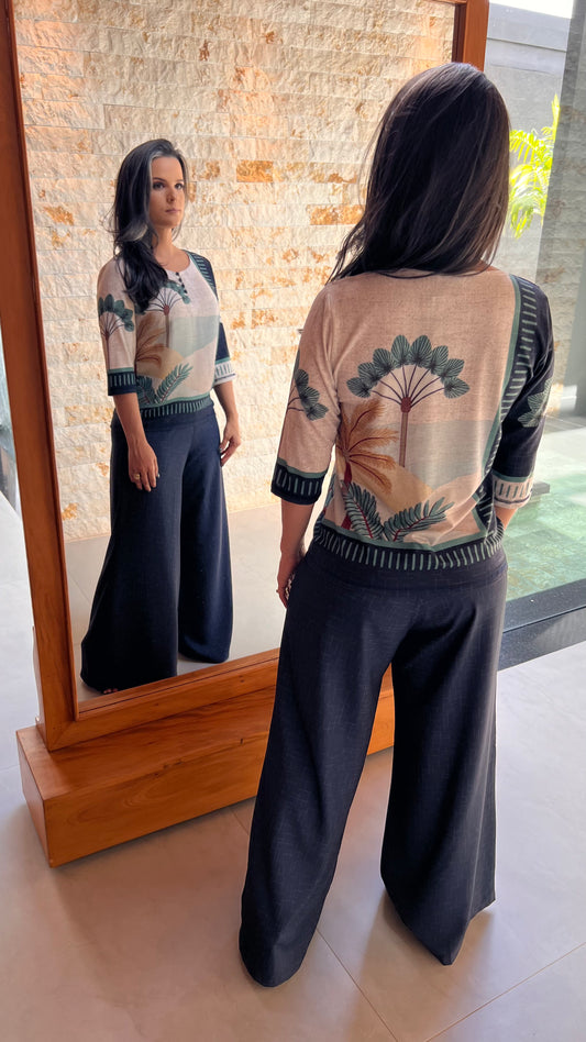 Calça Pantalona YU - Liso Azul Marinho 5146