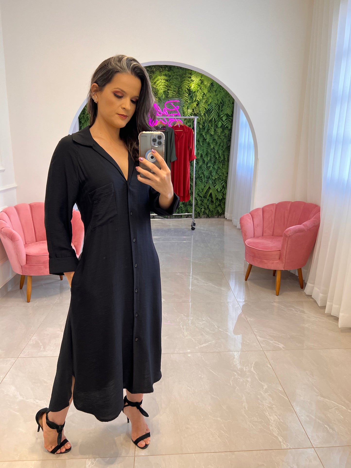 Vestido Chemisse Bolso - Preto