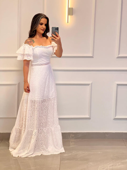 Vestido Longo Ombro a Ombro Lesie - Off/ Branco 4893