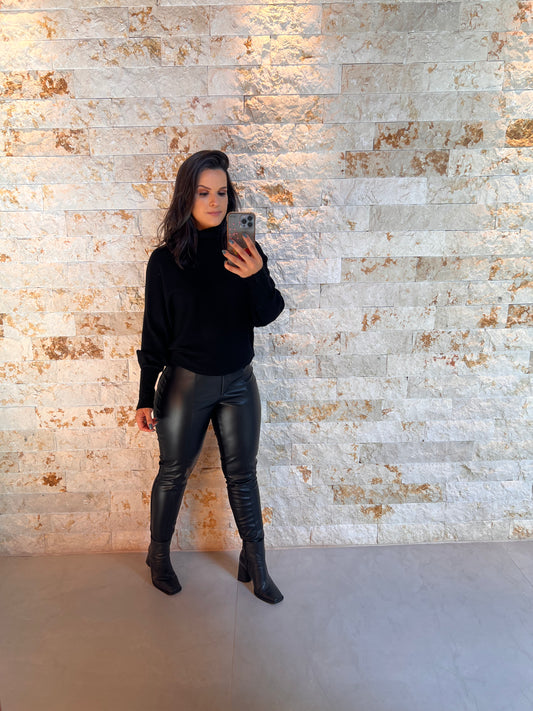 Calça Couro Sintético H - Liso Preto 5177