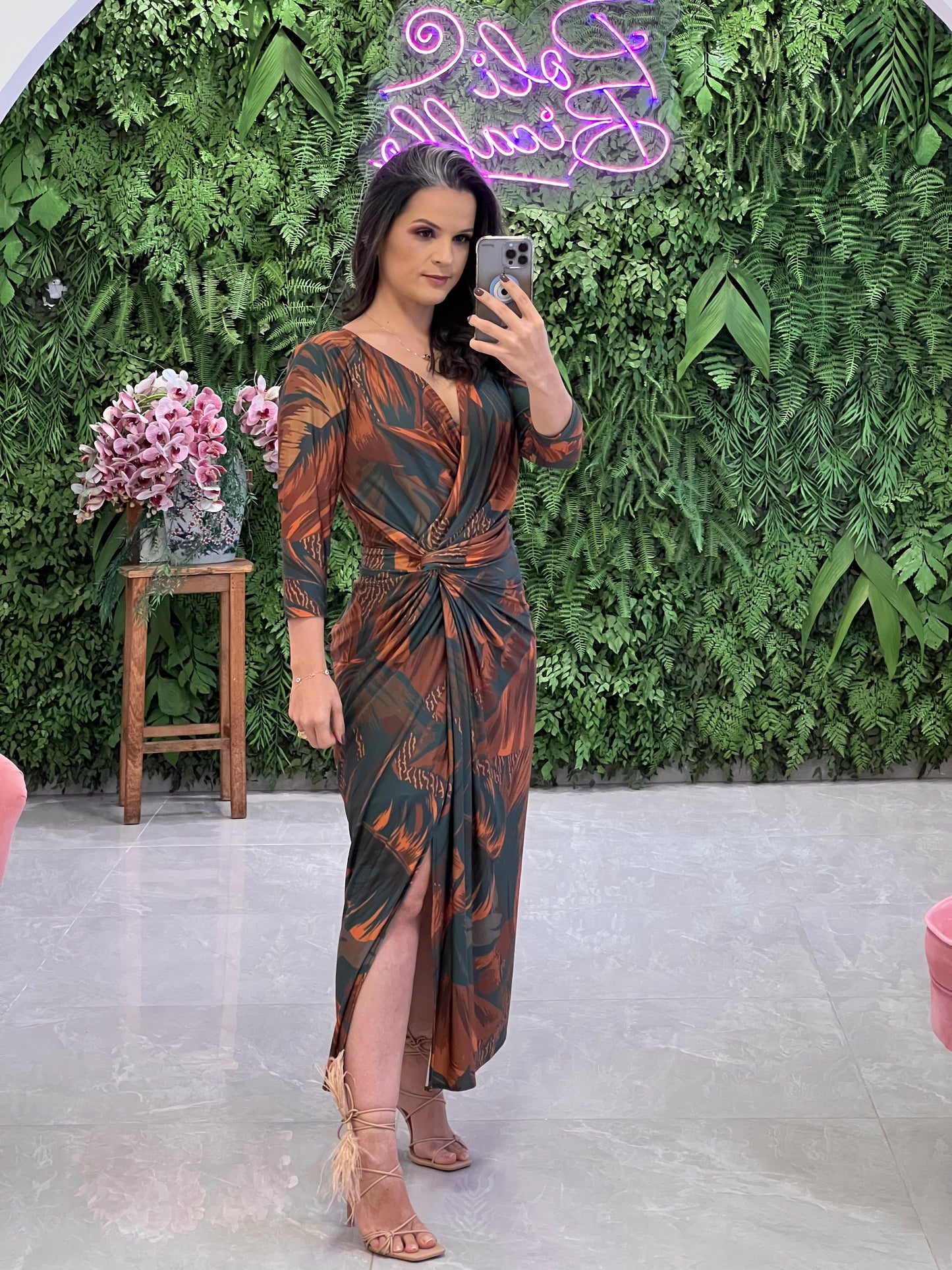 Vestido Longuete Transpassado Nó Jersey - Estampado Verde