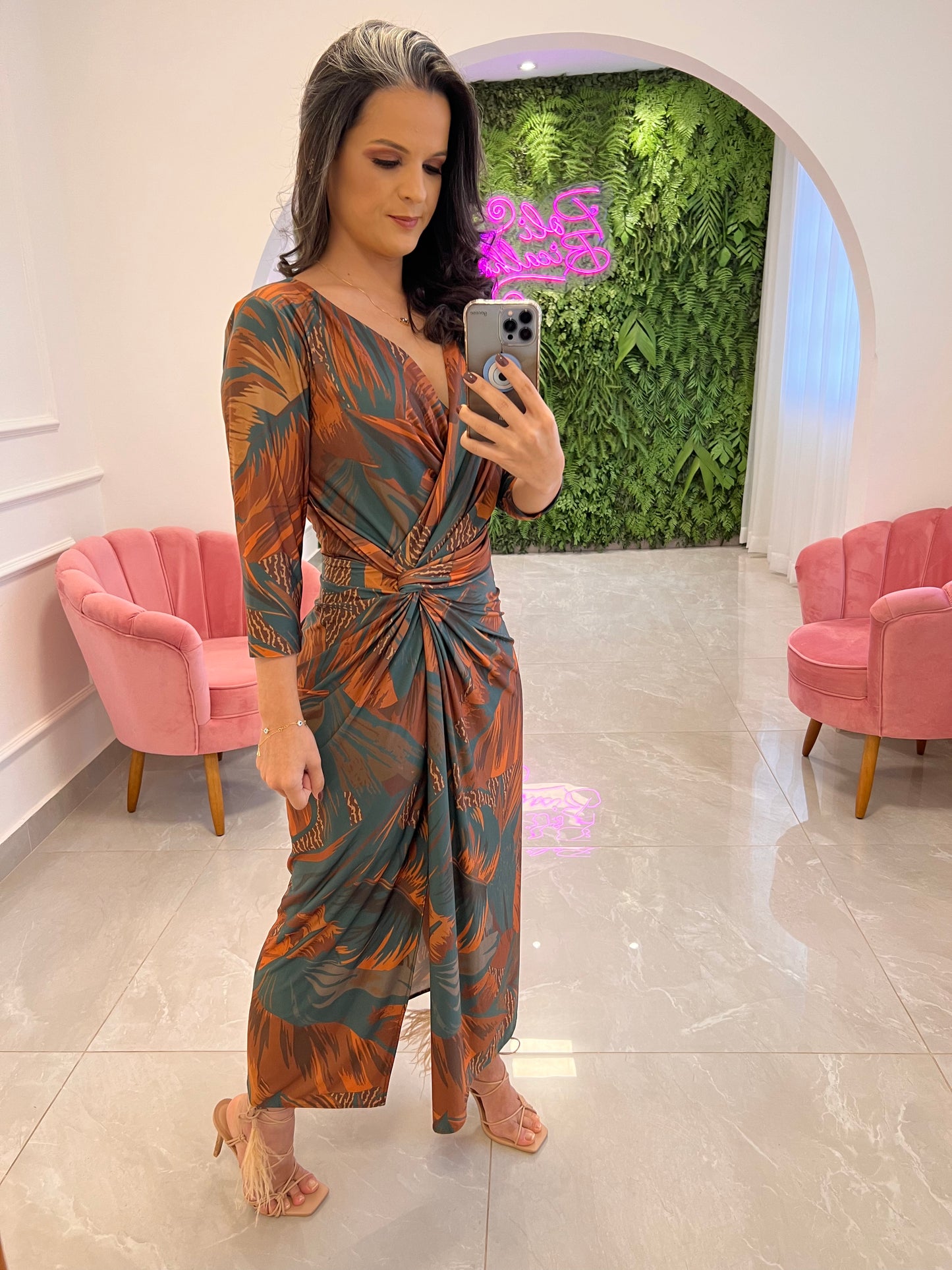 Vestido Longuete Transpassado Nó Jersey - Estampado Verde