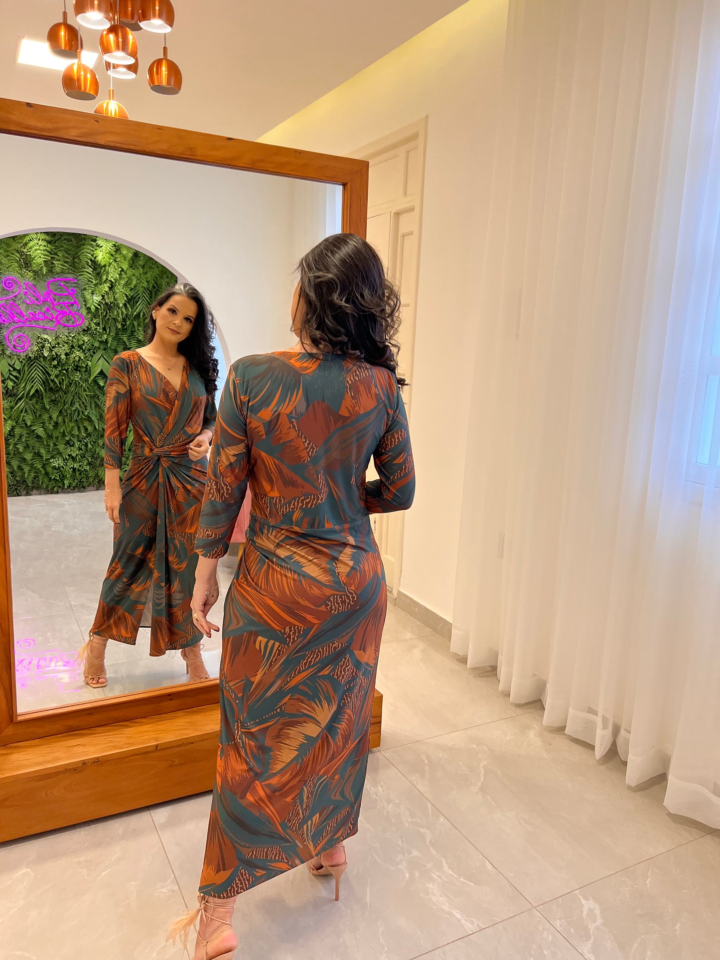 Vestido Longuete Transpassado Nó Jersey - Estampado Verde