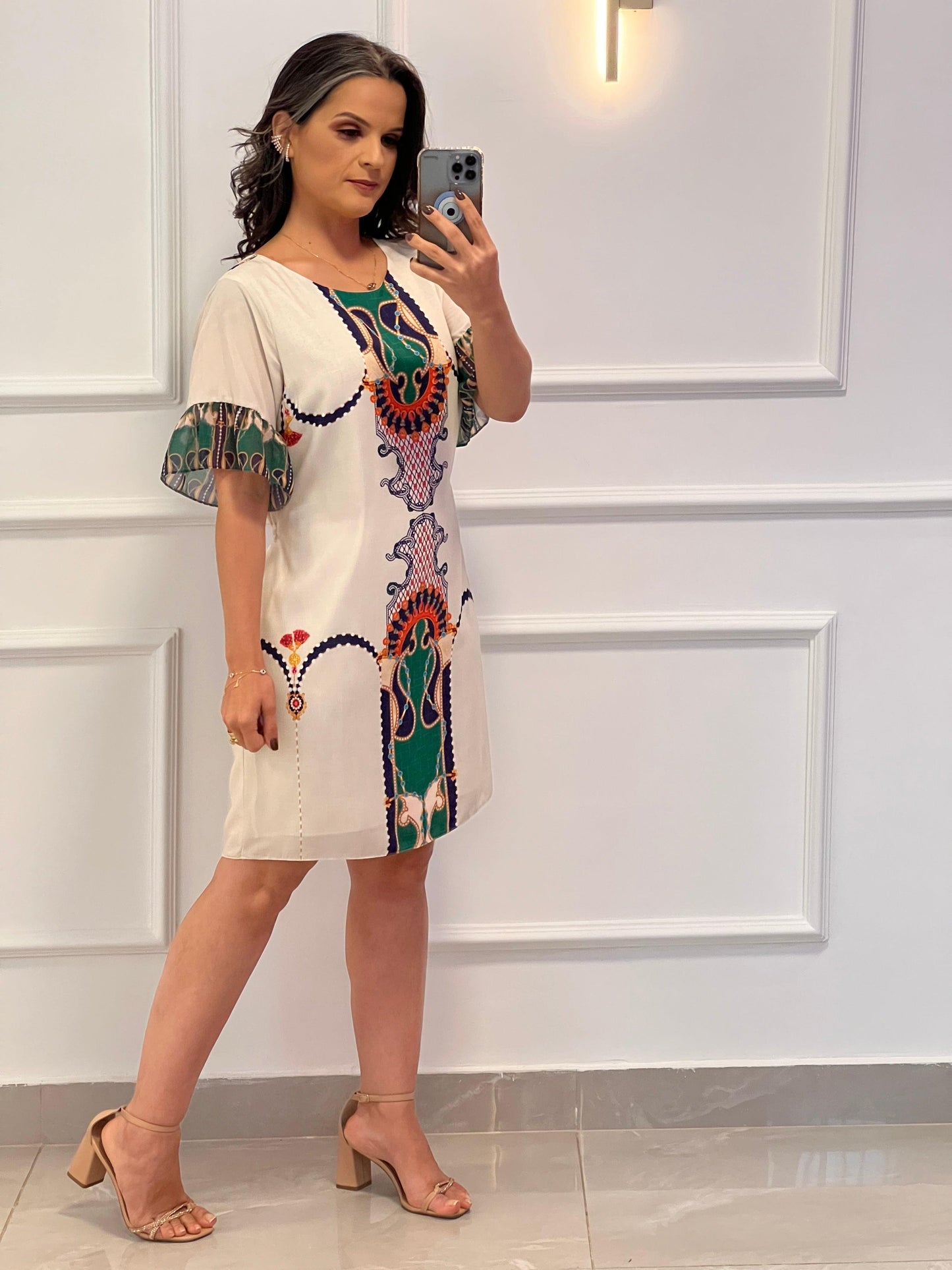 Vestido Curto Amarração Lenço - Branco/ Off