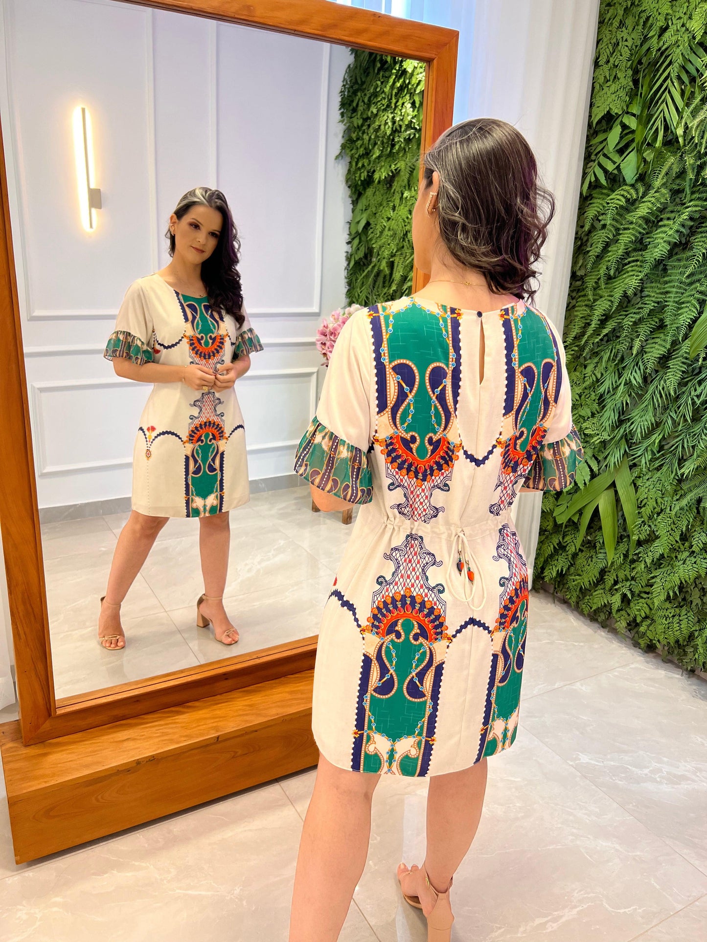 Vestido Curto Amarração Lenço - Branco/ Off