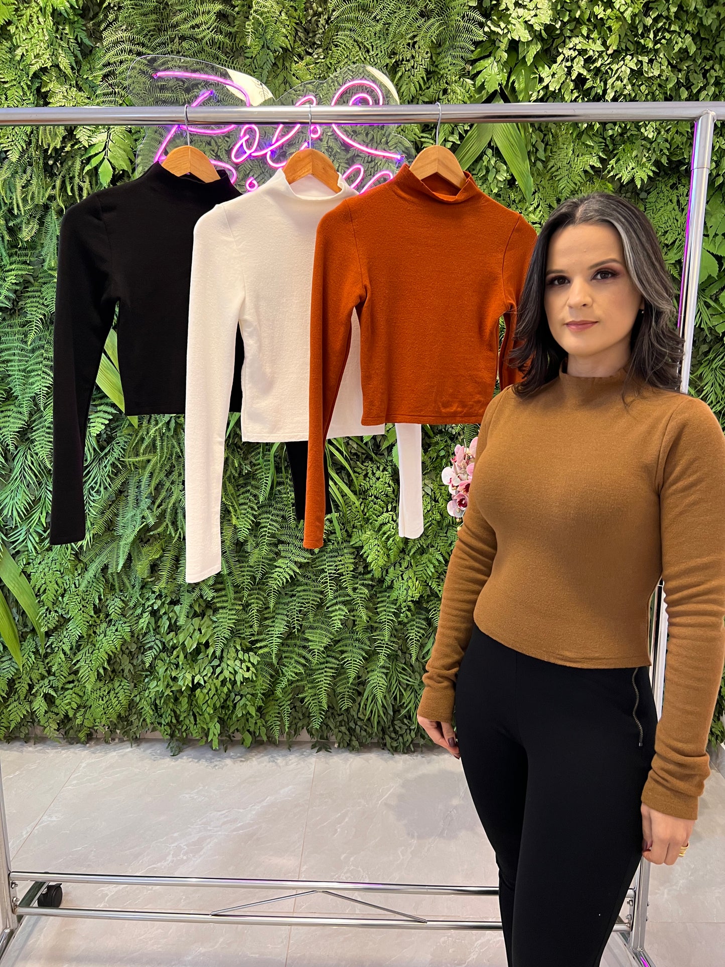 Blusa Cropped Cacharrel Tricot Duplo - Marrom