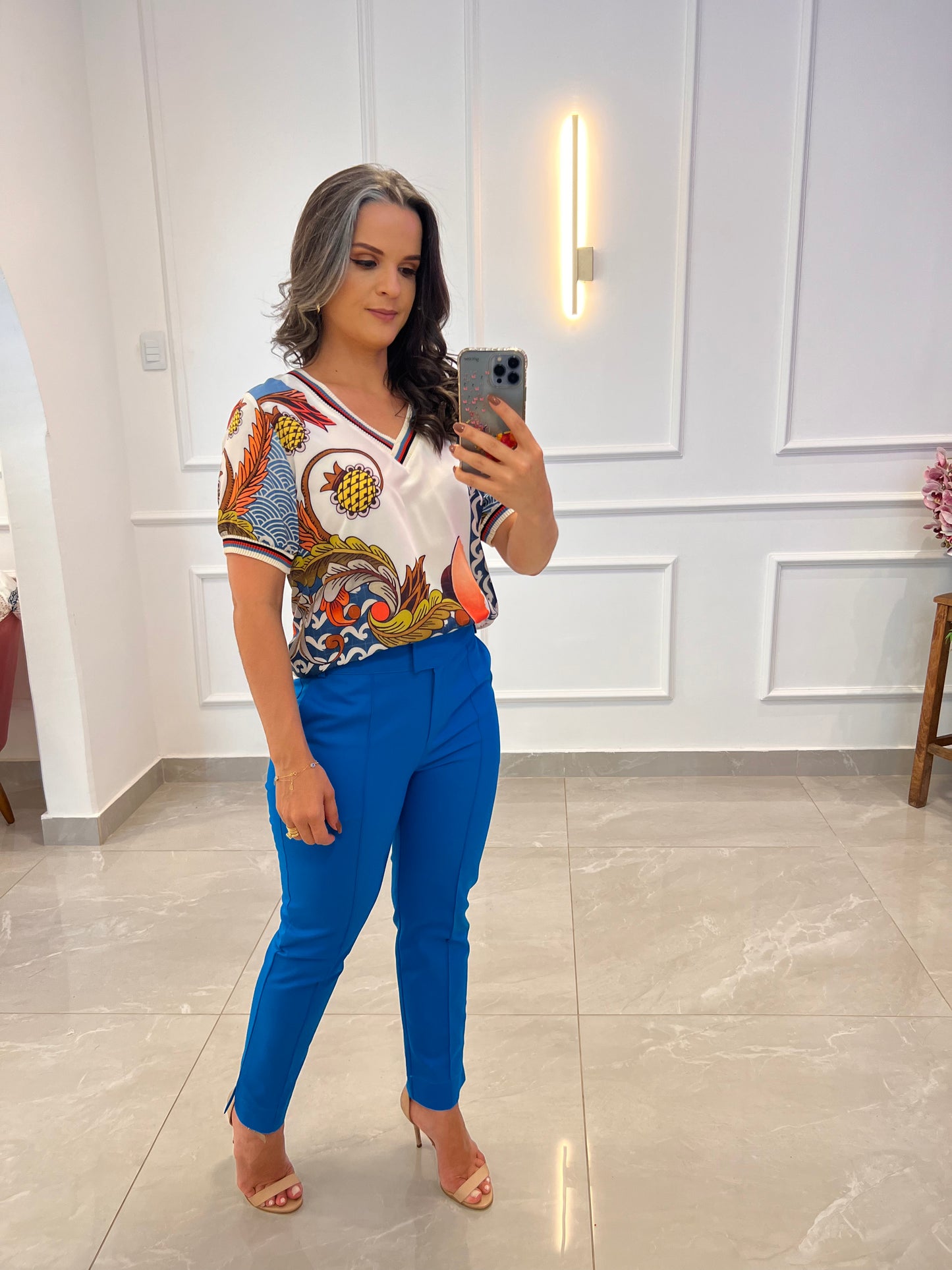 Blusa Onda Decote V Trico - Estampado