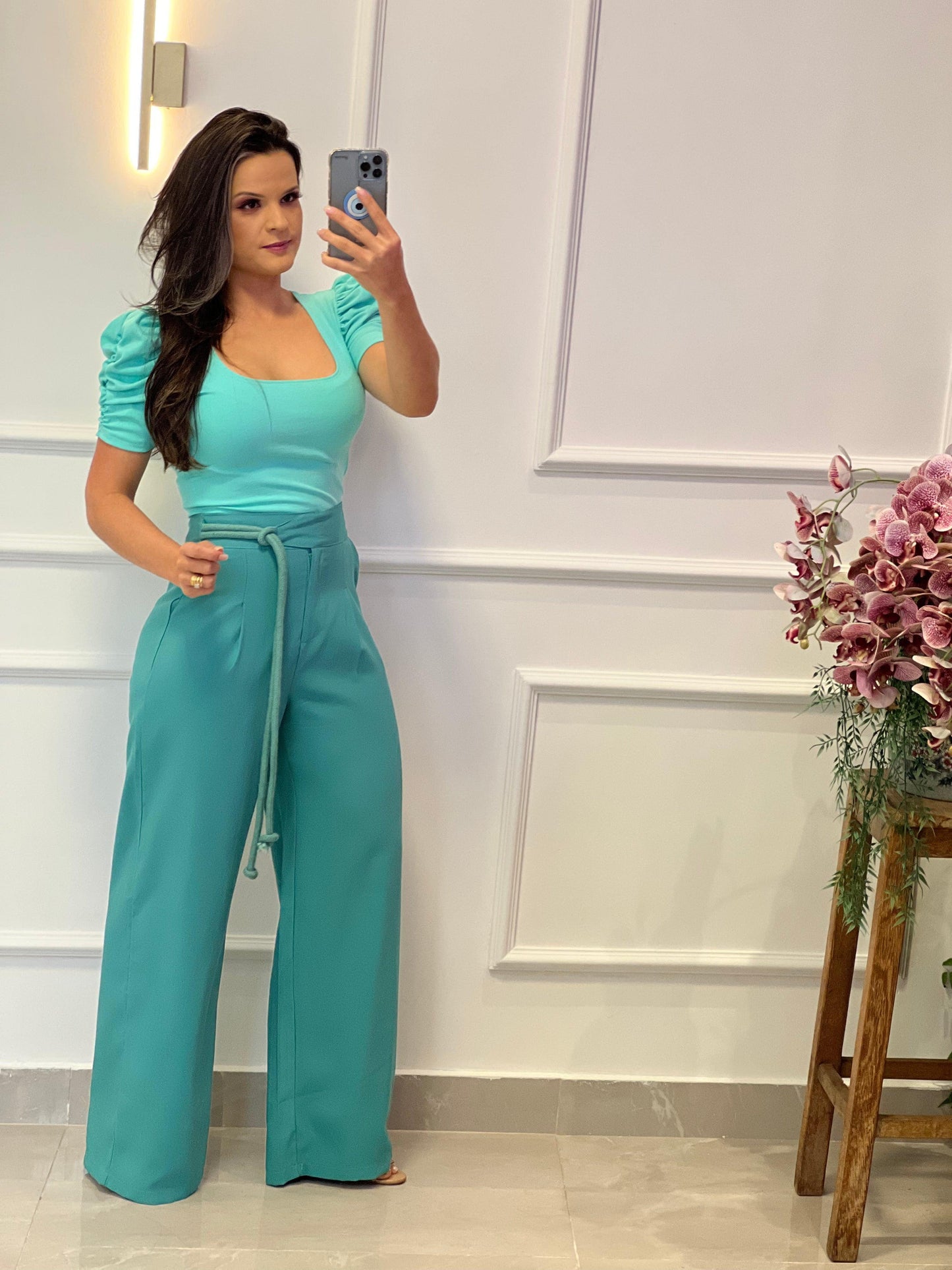 Blusa corta con manga princesa - Verde