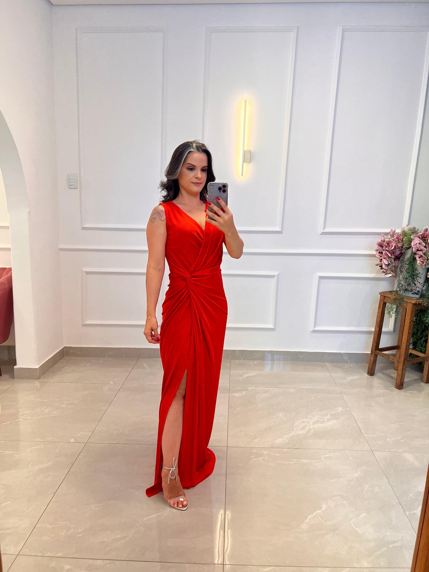 Vestido Longo No Jersey - Vermelho