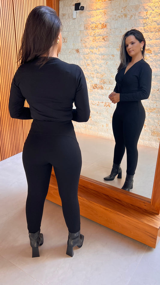 Knot Bodysuit Crossover Neckline - Black