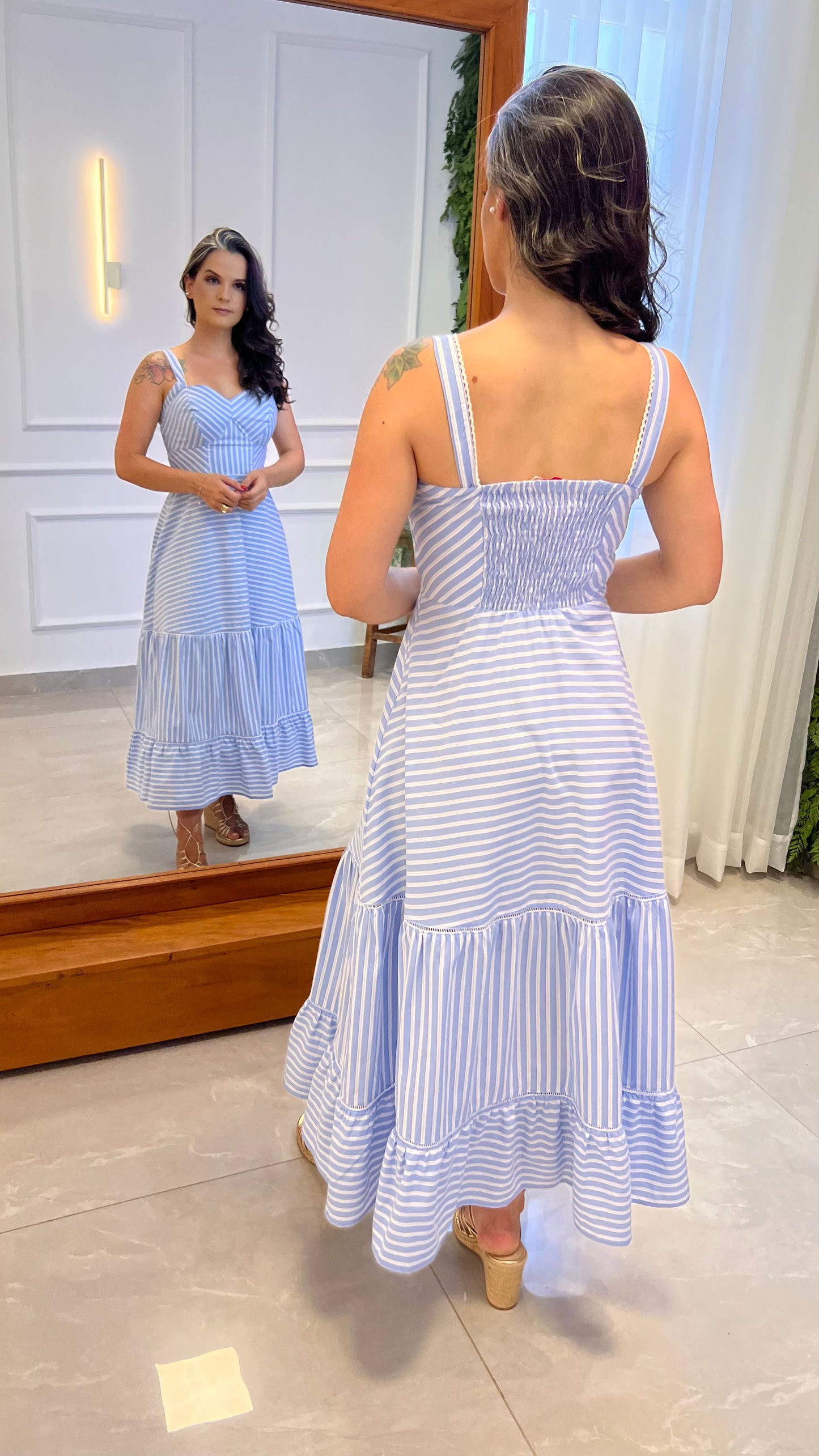 Vestido Midi Listra Bojo Recorte - Estampado