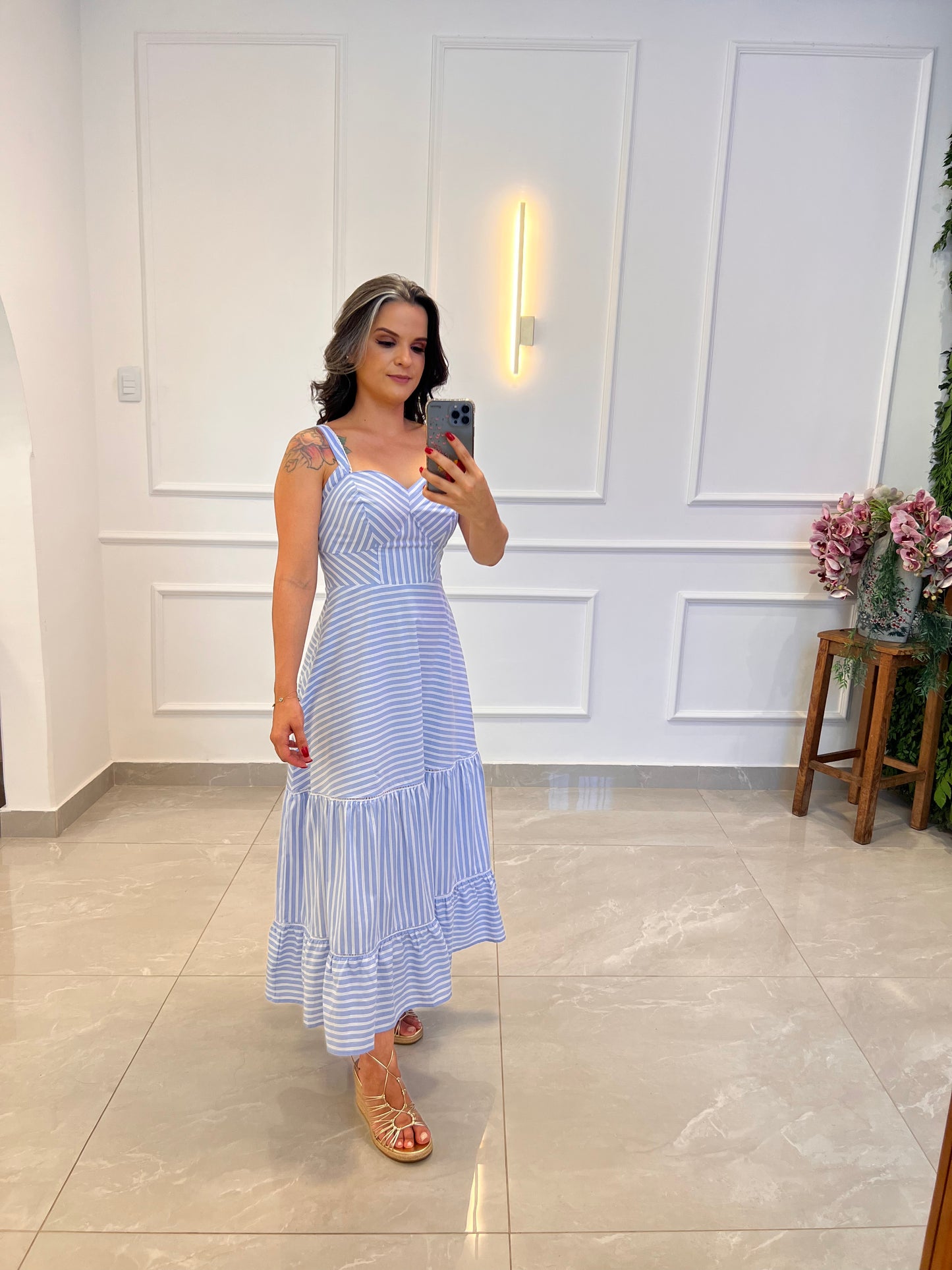 Vestido Midi Listra Bojo Recorte - Estampado