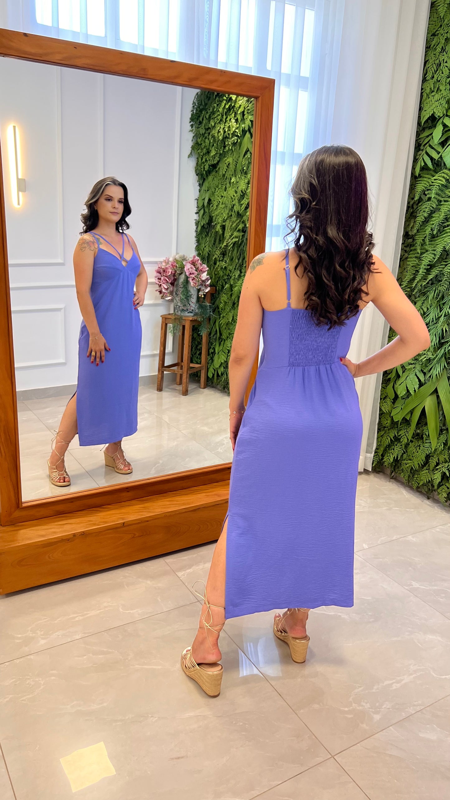 Vestido Midi Alça Crepe - Roxo