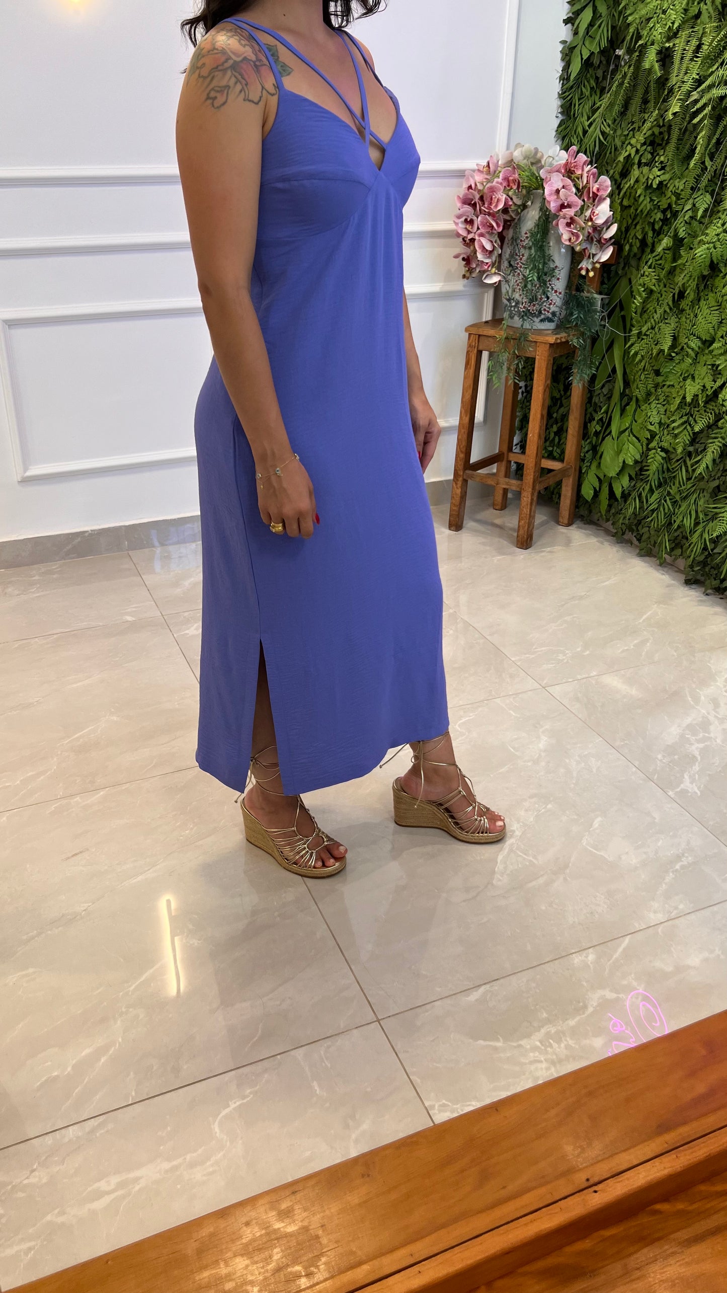 Vestido Midi Alça Crepe - Roxo