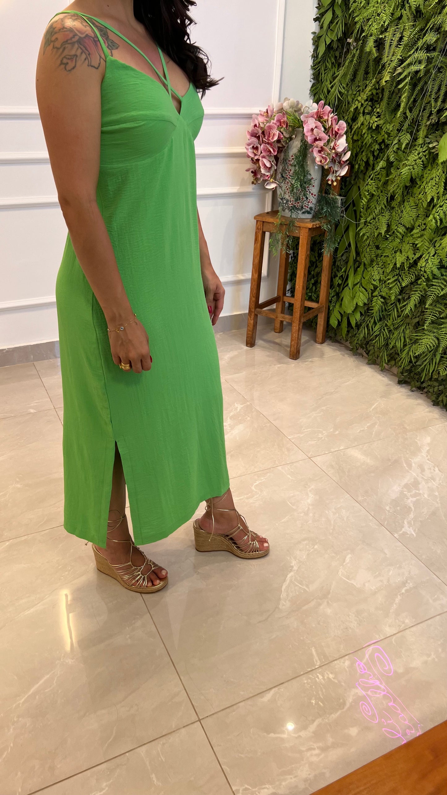Vestido Midi Alça Crepe - Verde