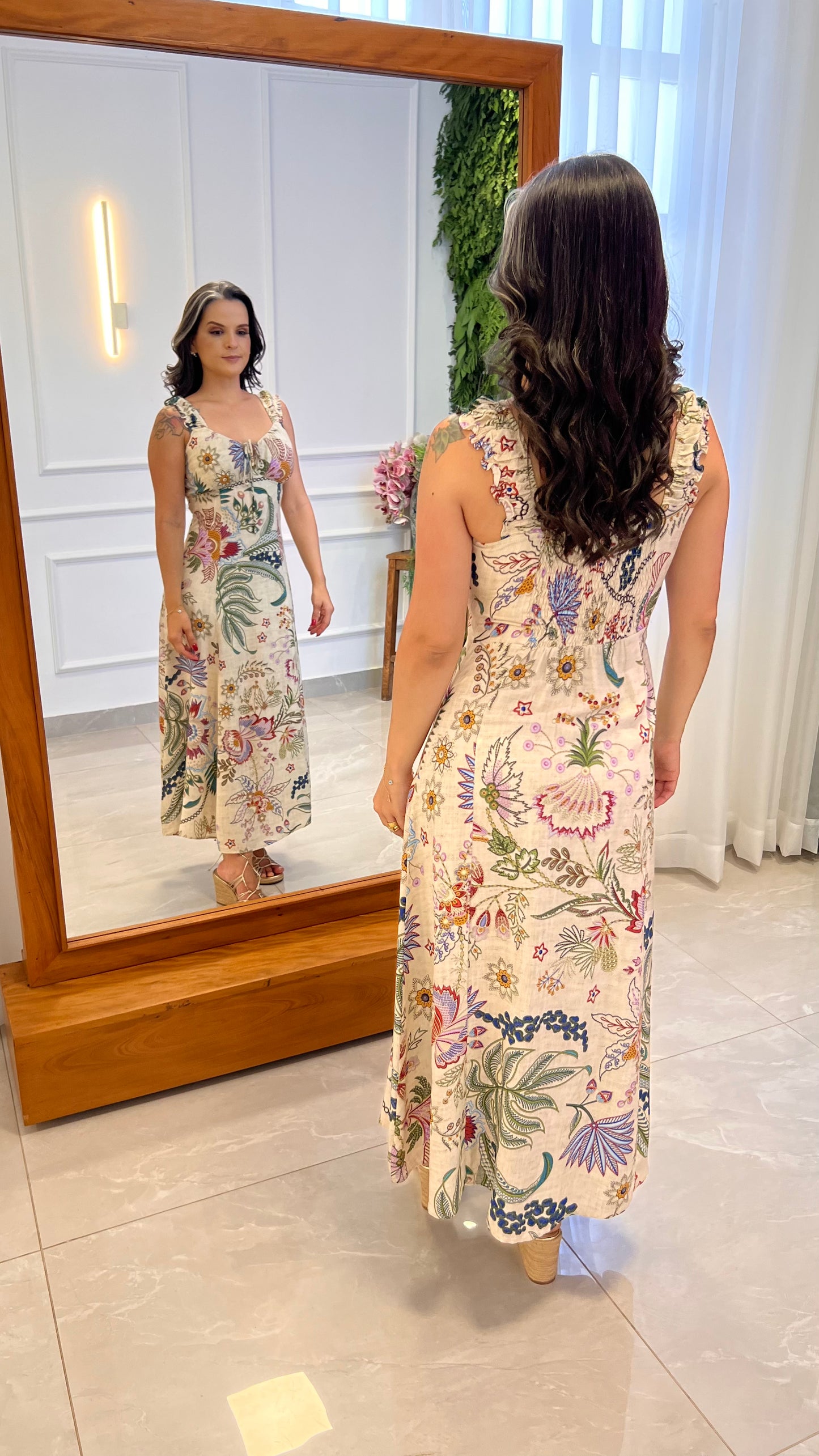 Vestido Midi Alça Franzida - Estampadok