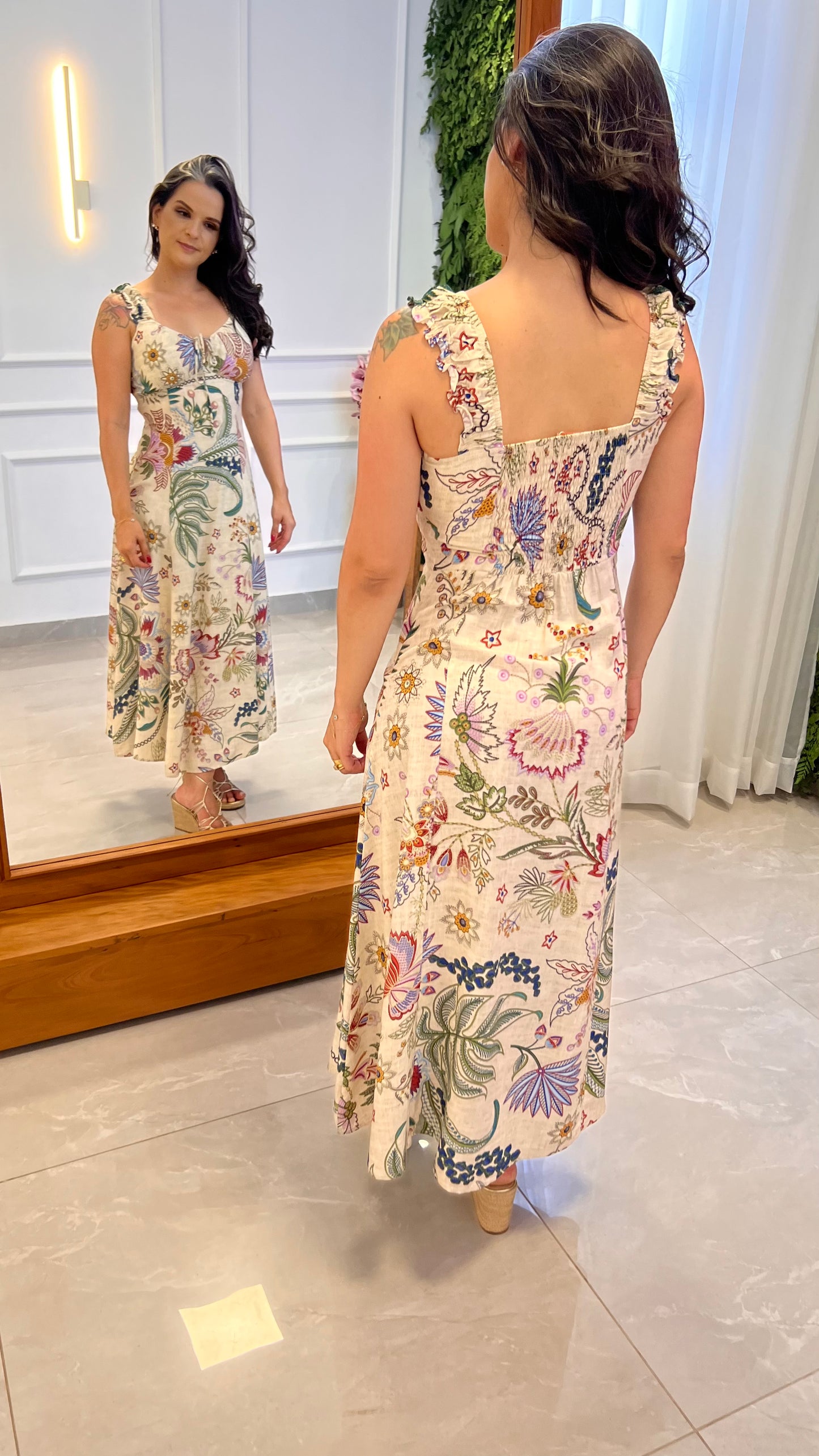 Vestido Midi Alça Franzida - Estampadok