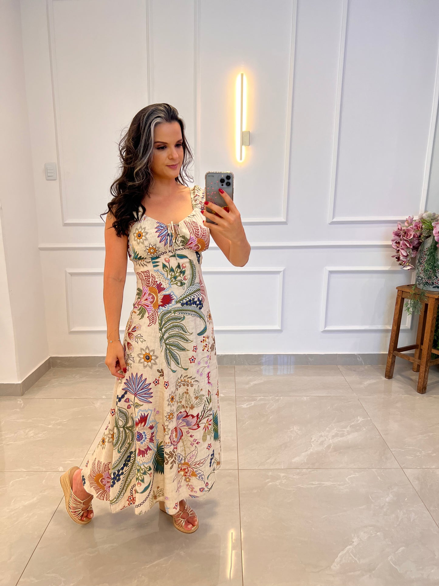 Vestido Midi Alça Franzida - Estampadok