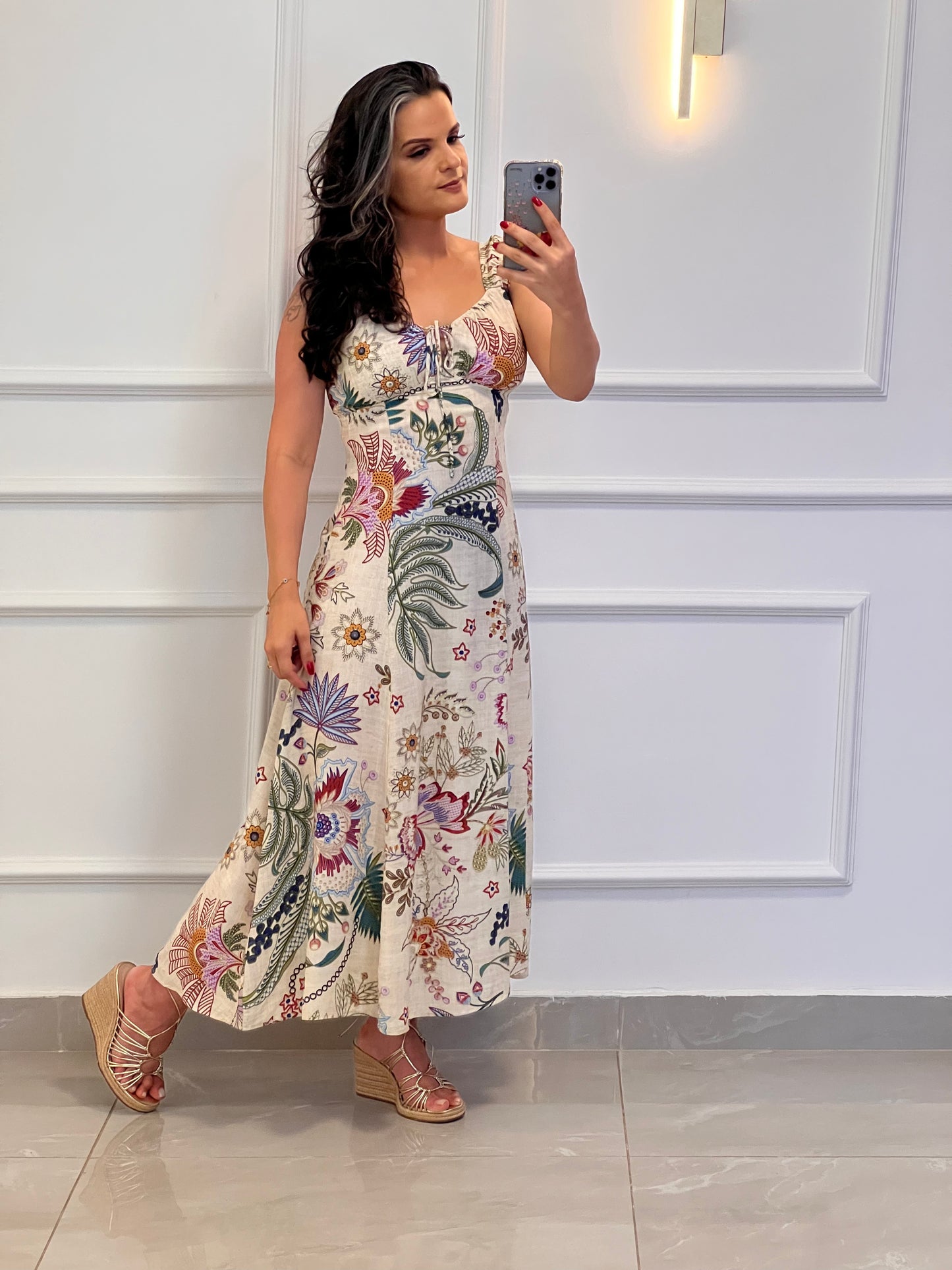 Vestido Midi Alça Franzida - Estampadok