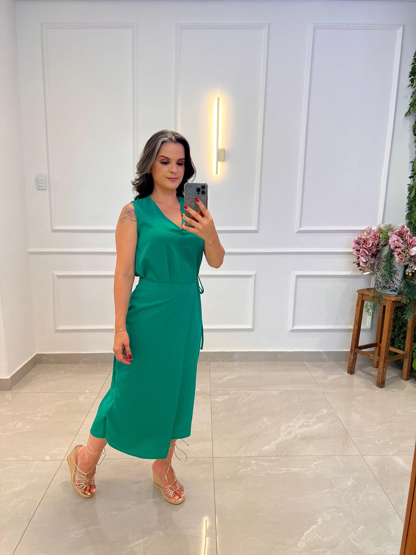 Vestido Midi Transpassado- Verde