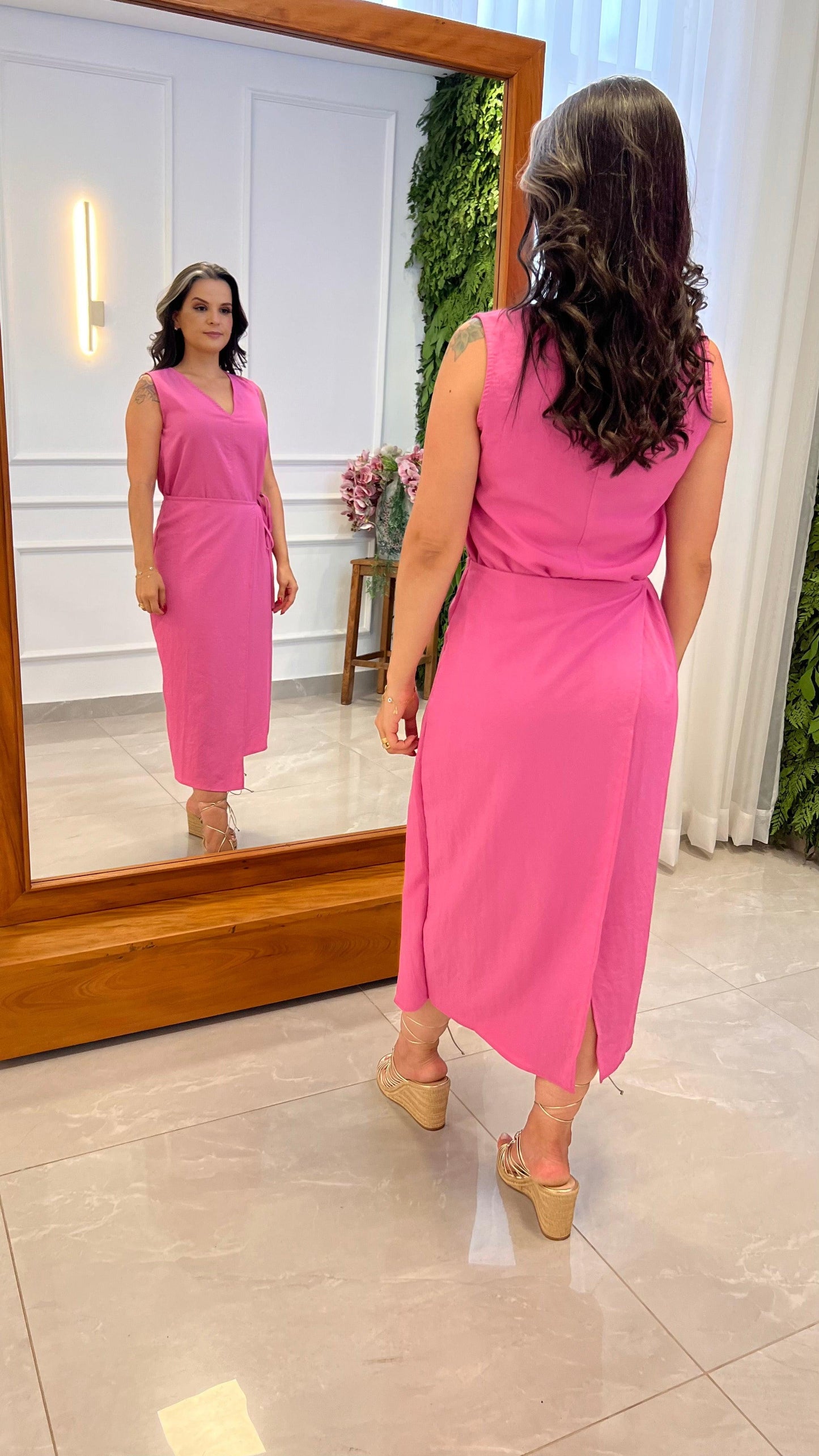 Vestido Midi Transpassado- Rosa