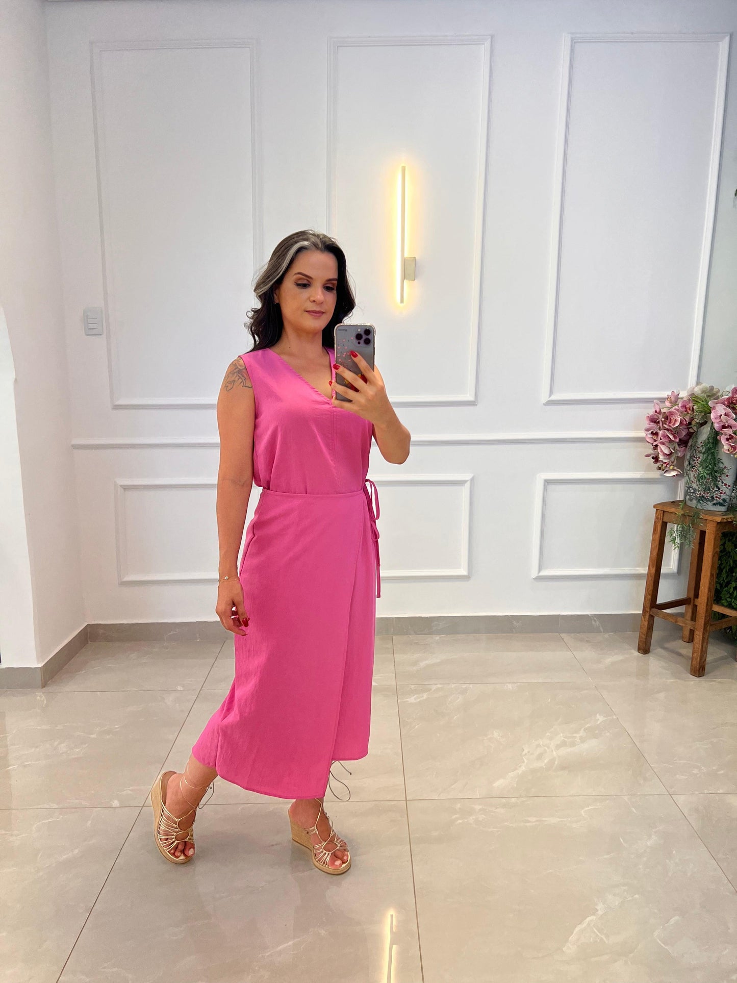 Vestido Midi Transpassado- Rosa
