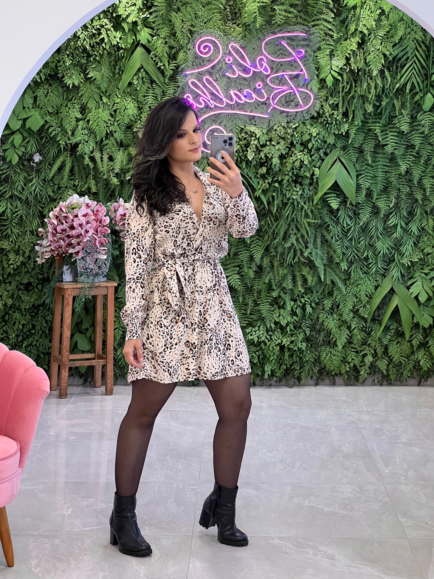 Vestido Curto Transpasse Amarração Onça - Estampado Nude