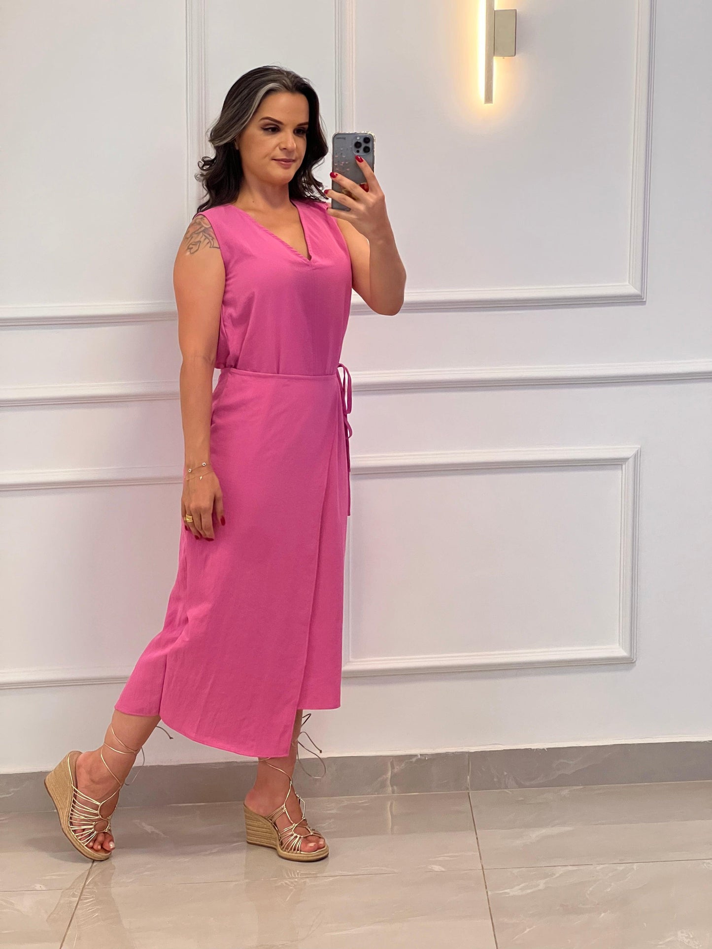 Vestido Midi Transpassado- Rosa