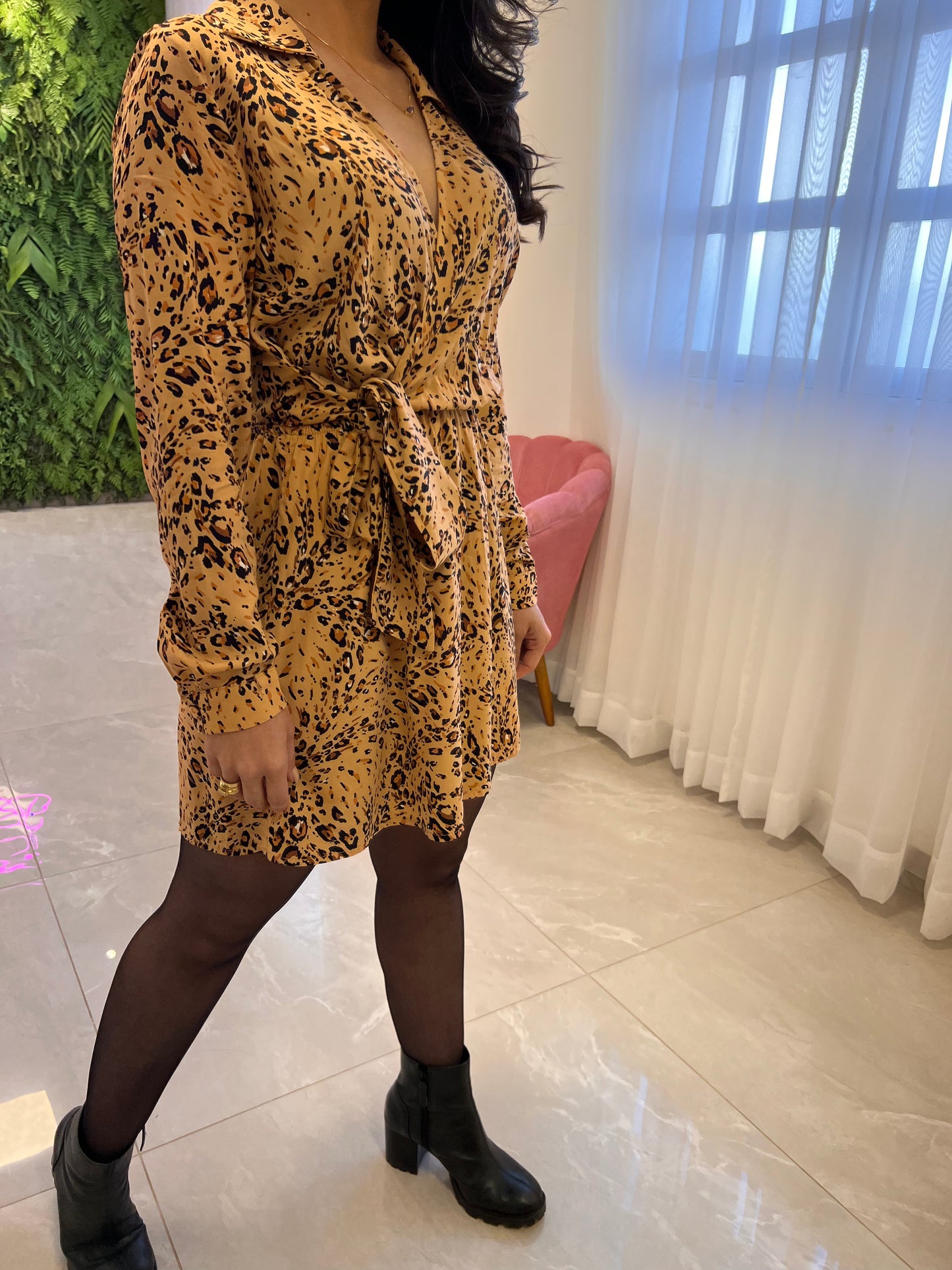 Short Dress Cross over Ties Jaguar - Printed